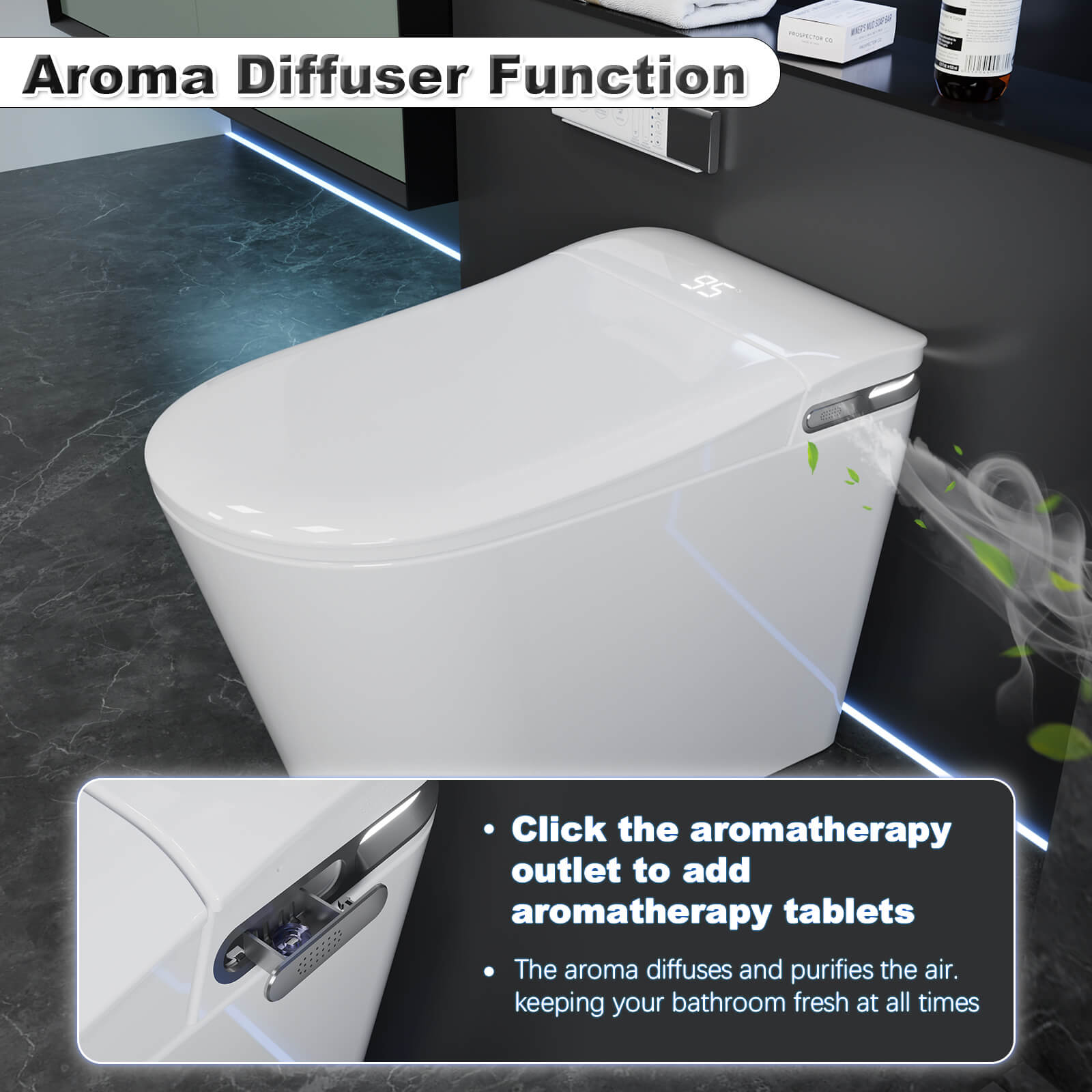 High Tech Tankless Smart Toilet with Bidet, Heated Seats, Aroma Diffusion Function