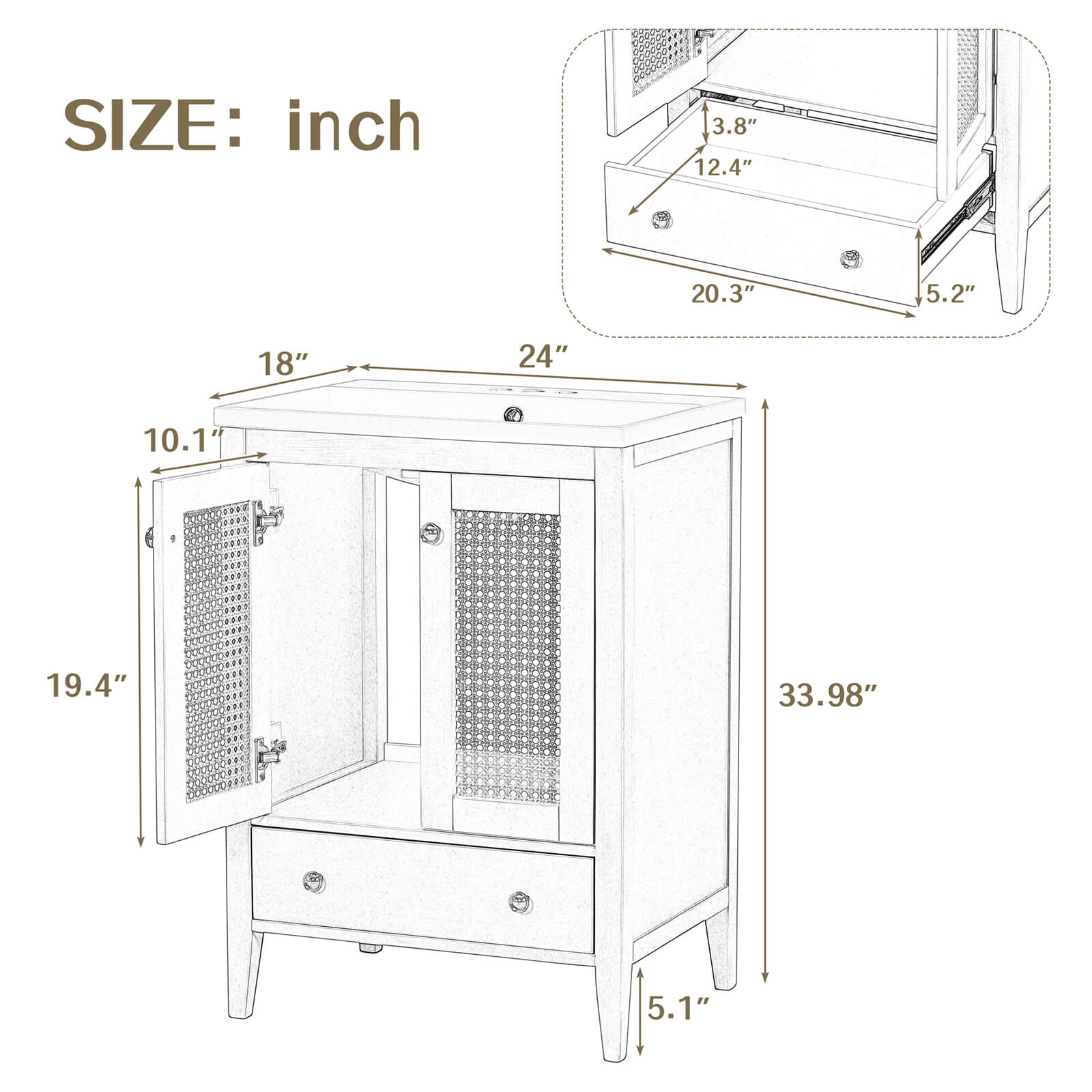 24" Bathroom Vanity with Woven Lattice Doors