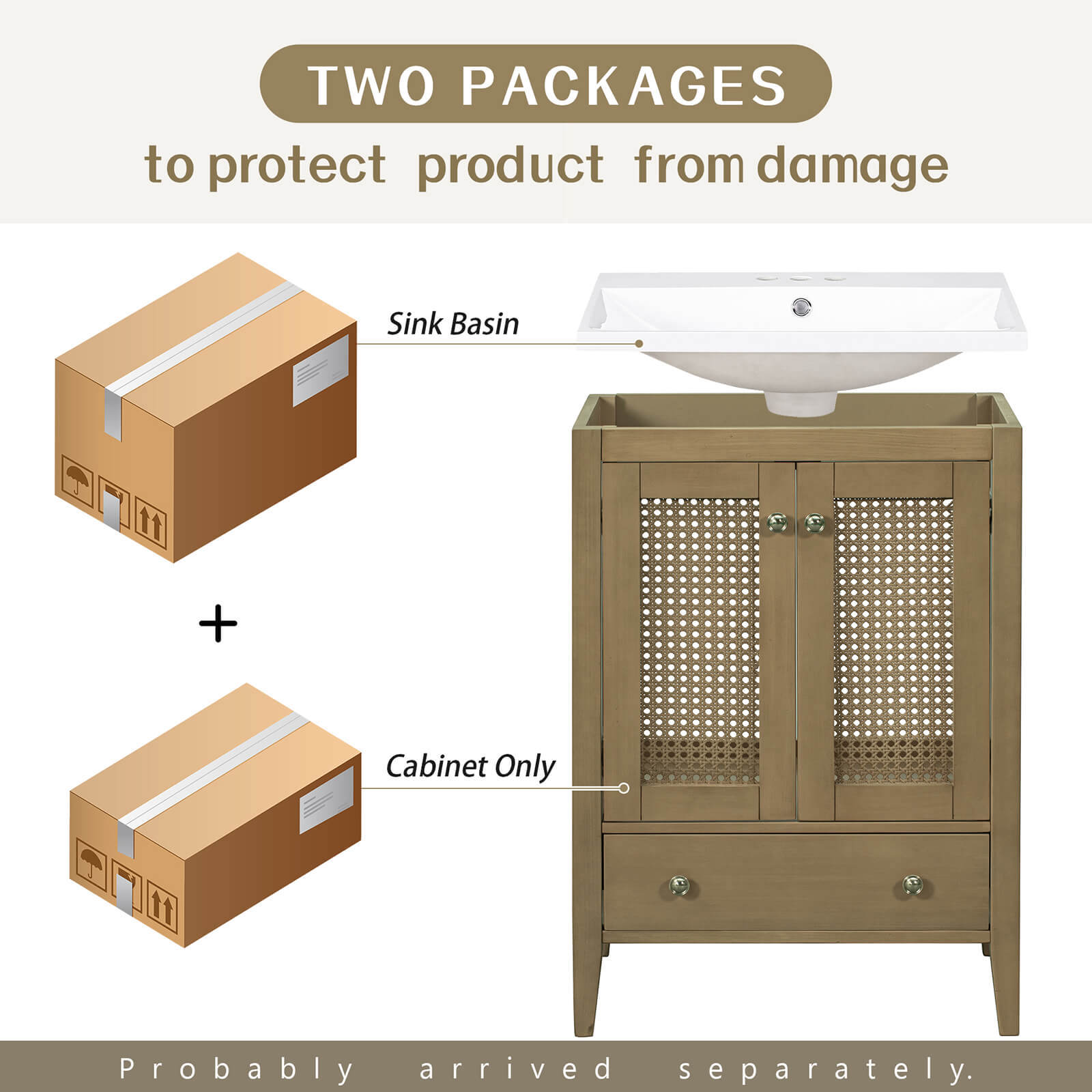 24" Bathroom Vanity with Woven Lattice Doors