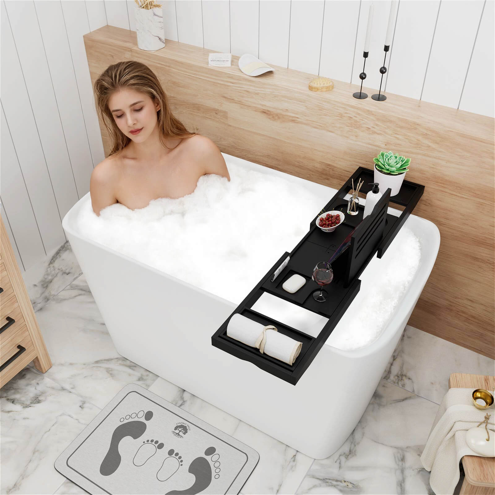 Japanese style deep soaking bathtub with seat