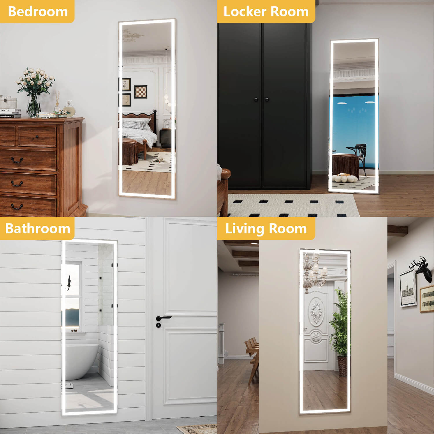 LED full length mirror ideal for bedroom bathroom living room locker room