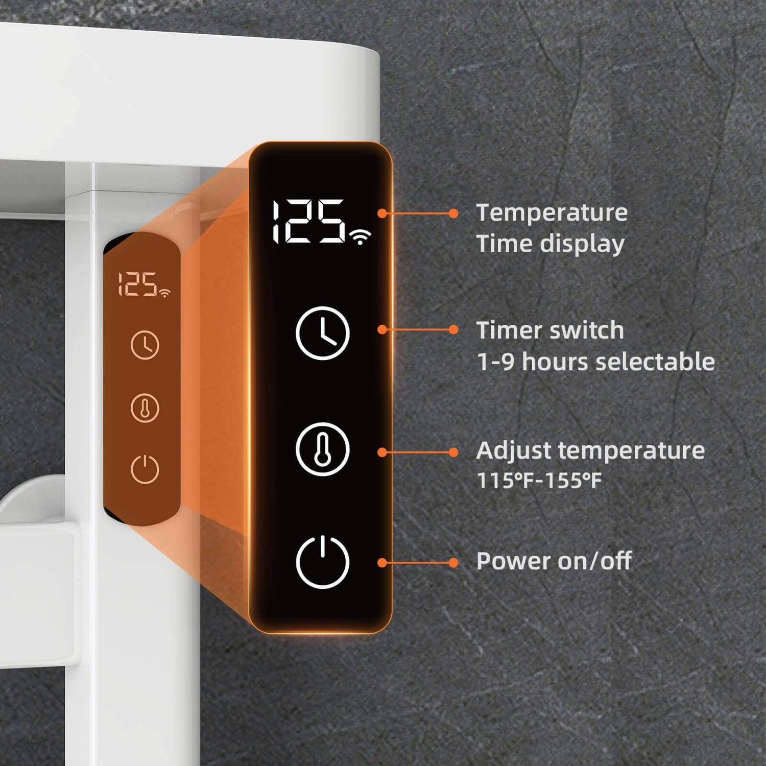 LED touch display of G50 heated towel rack