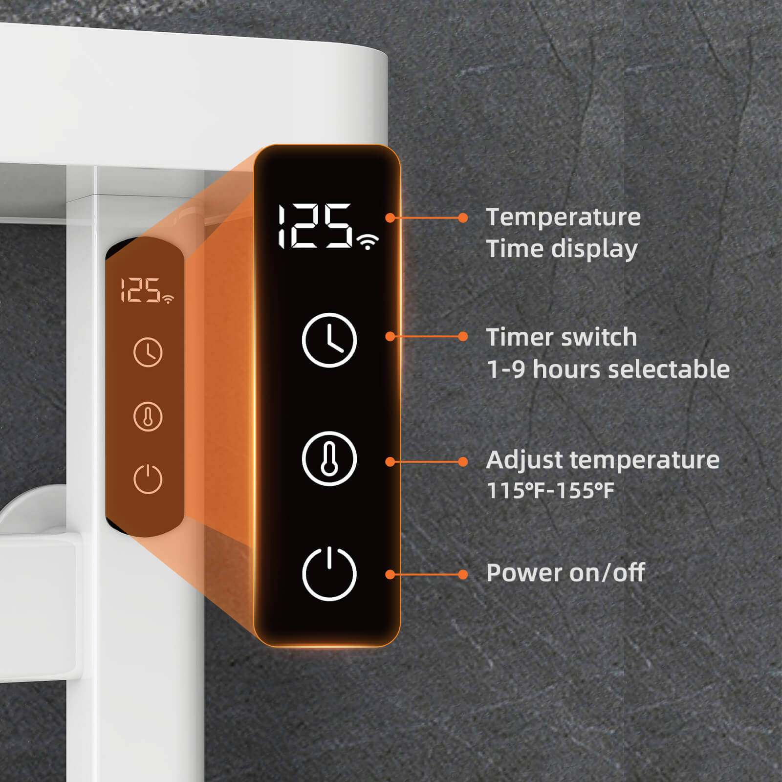 LED touch display of G50 heated towel rack
