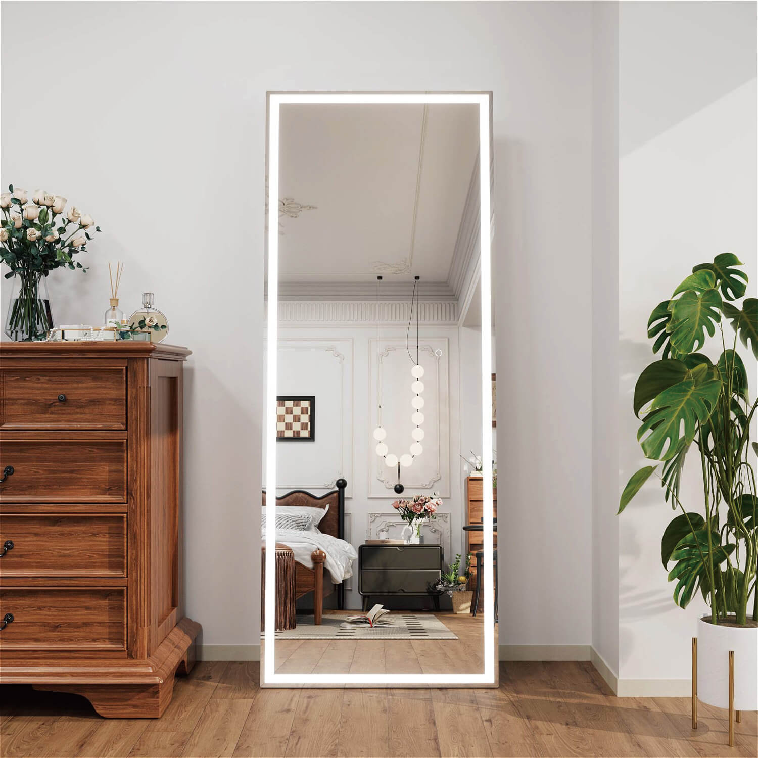 Large LED full body mirror with touch control and wide frame design