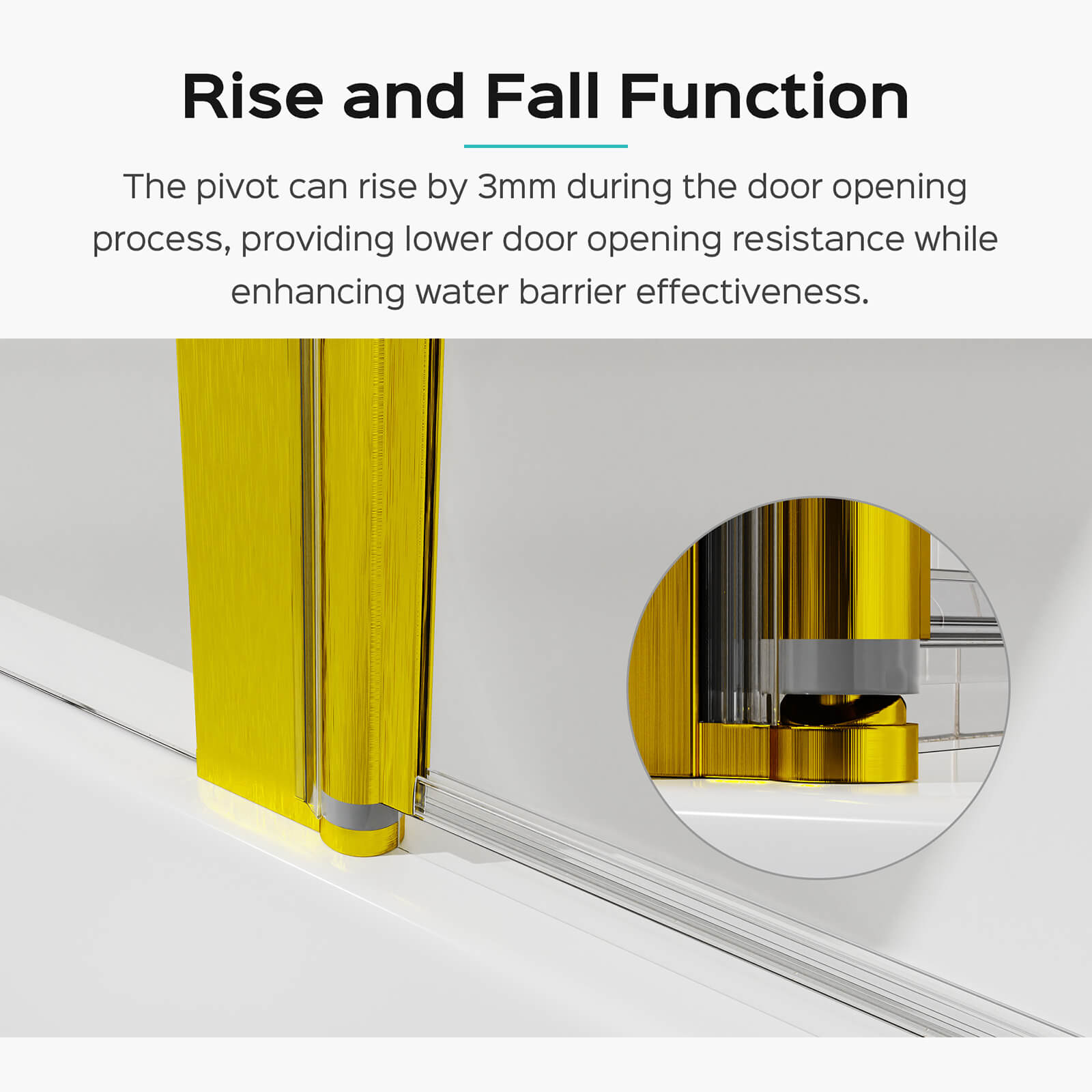 Lifting pivot design brushed gold bathtub shower door