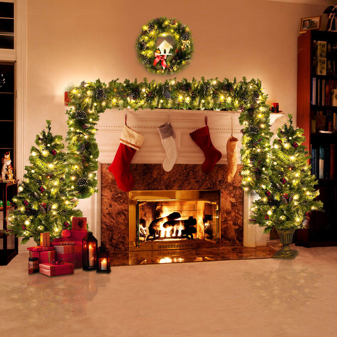 Lighted Christmas garland for entryway and mantel holiday decoration