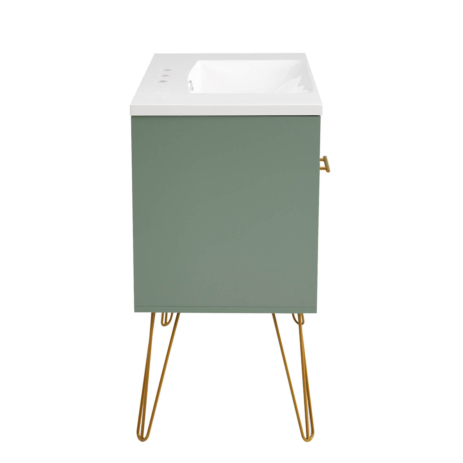 Luxury 36 inch vanity with open storage and gold accents