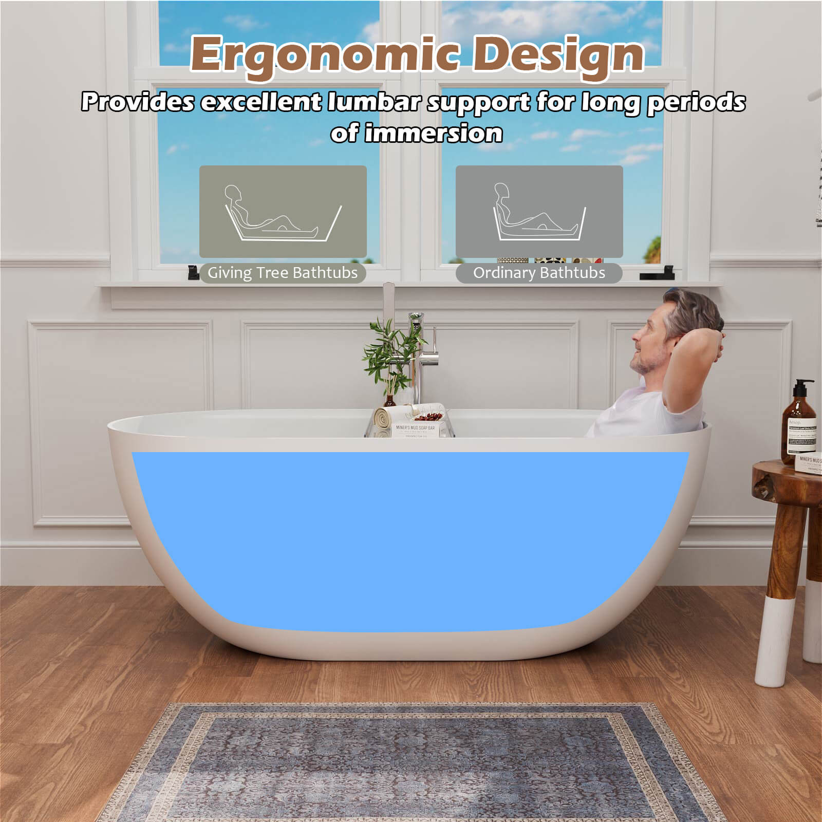 Luxury bathroom centerpiece oval freestanding soaking tub