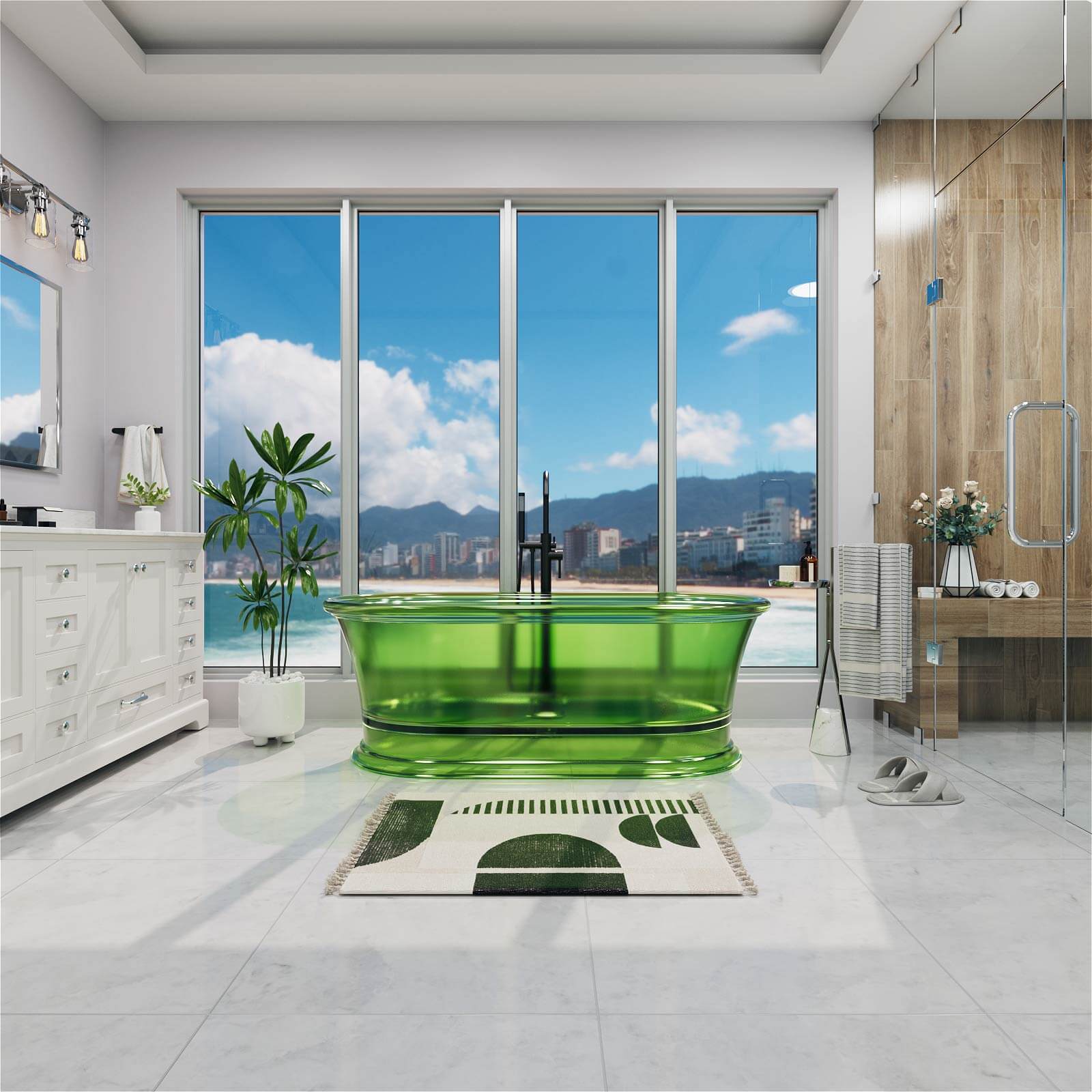 61" Transparent Resin Deep Soaking Bathtub - Customizable Colors