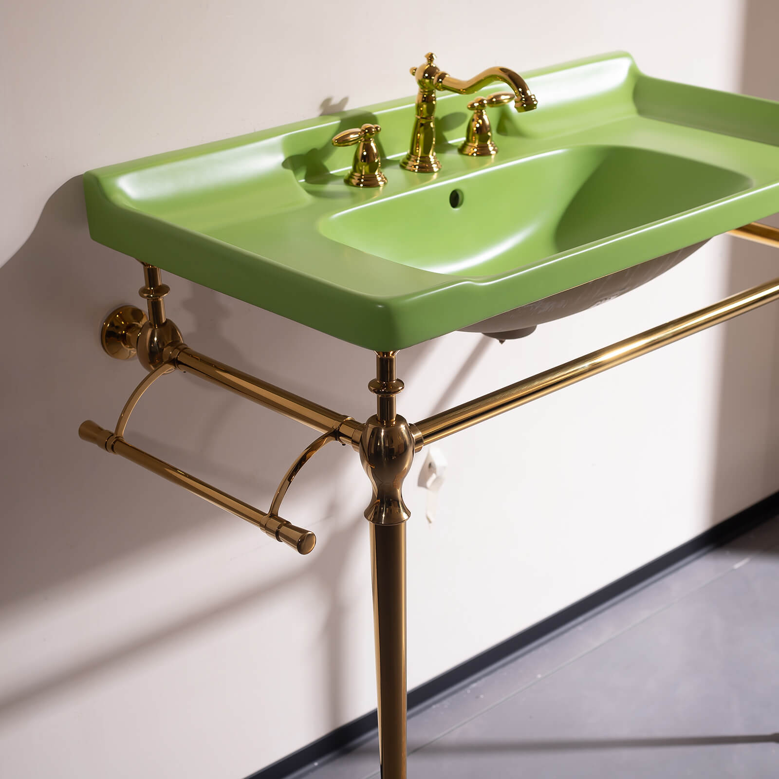 Luxury emerald green sink with gold metal frame