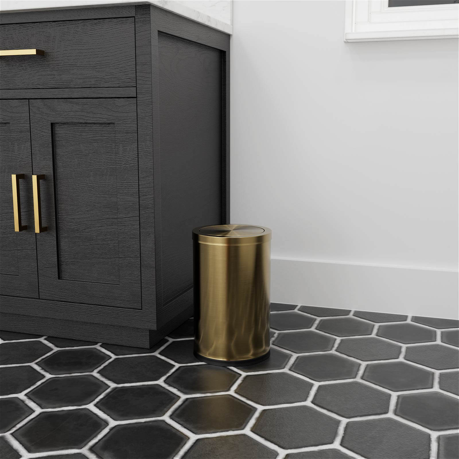 Luxury gold metal waste bin for small bathrooms and bedrooms