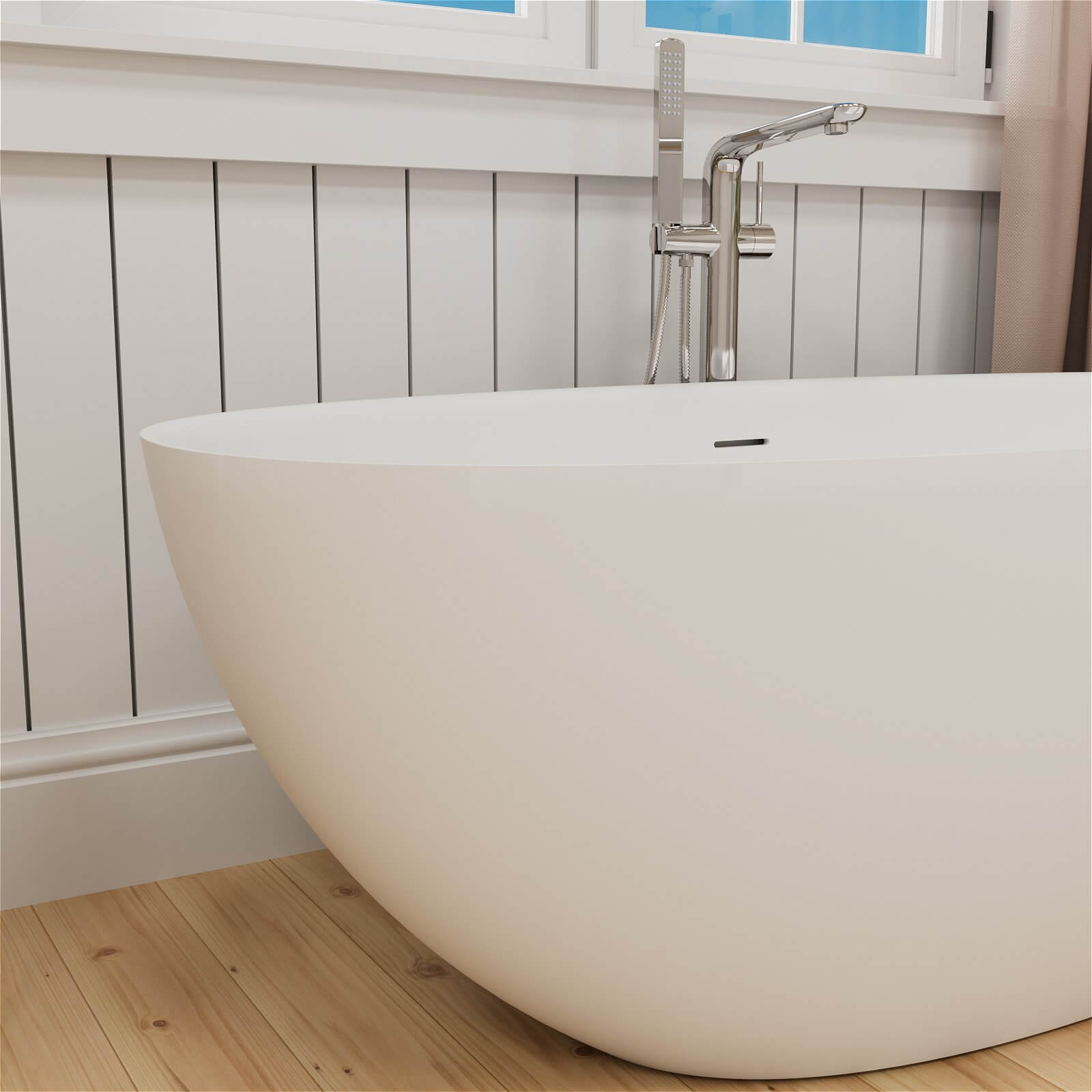 Luxury solid surface soaking tub with ergonomic backrest