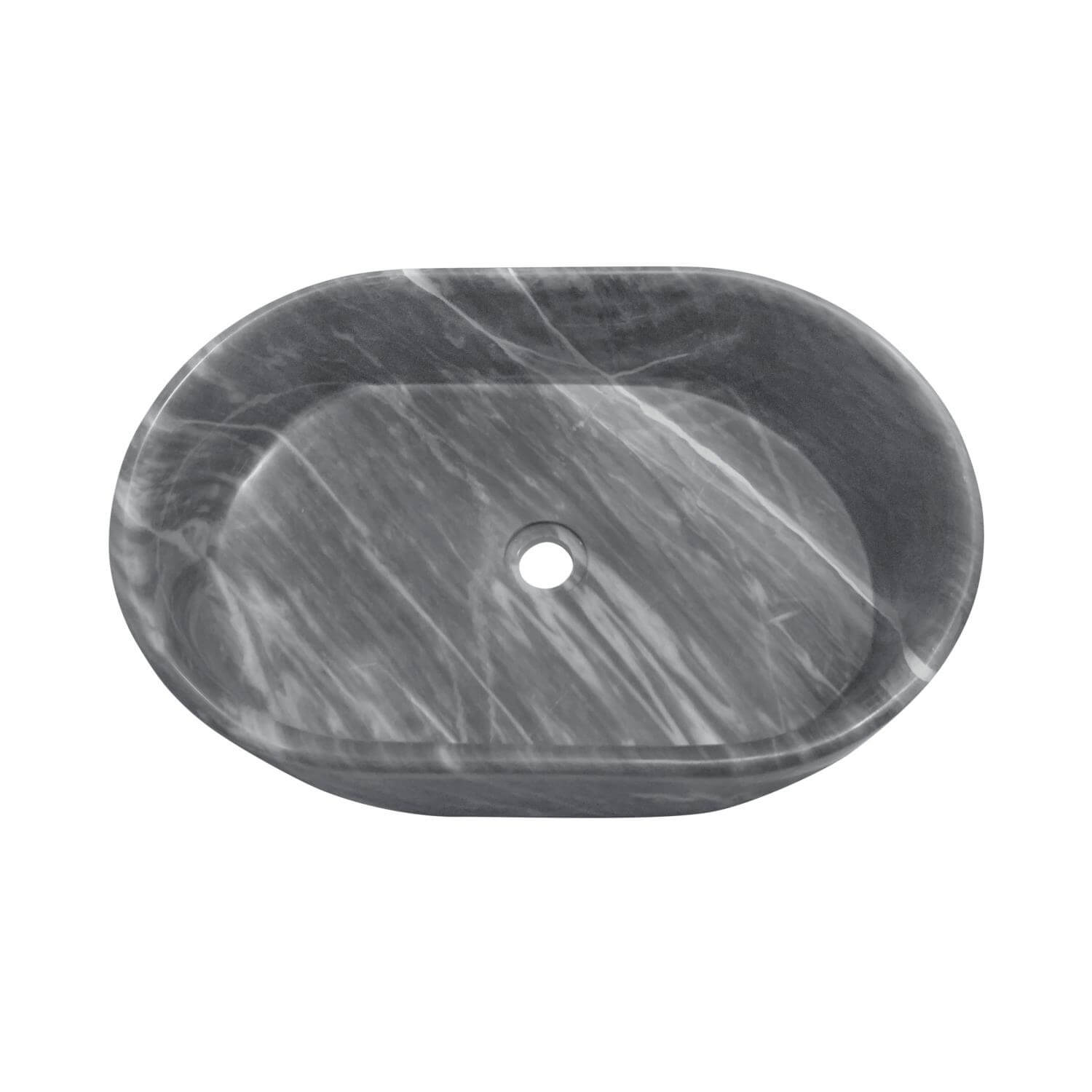 24" Gray Marble Oval Vessel Sink for Bathroom Vanity Countertop