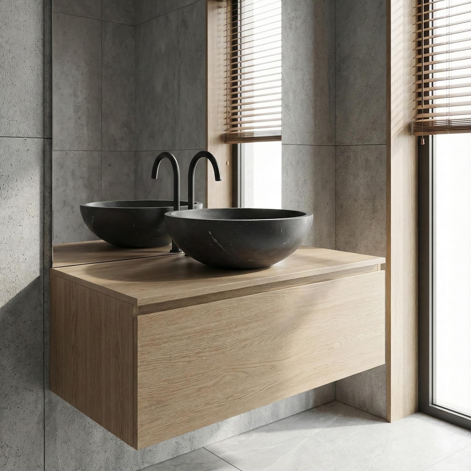 16" Dark Gray Marble Round Above-Counter Bathroom Sink