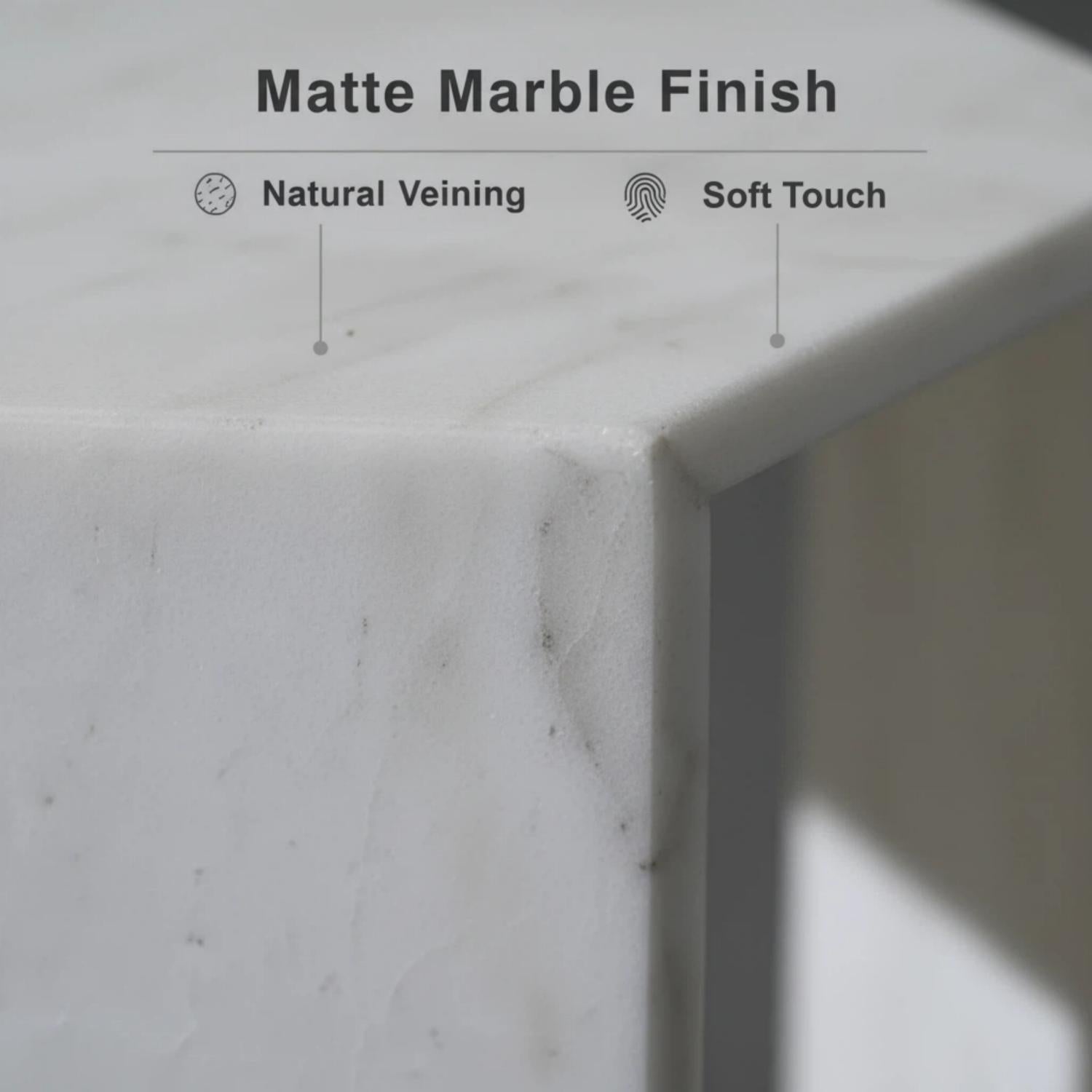 "Cloud-Like" Veining Patterns Marble White Side Table for Bathroom or Bedroom Nightstand or Gift New House Decor