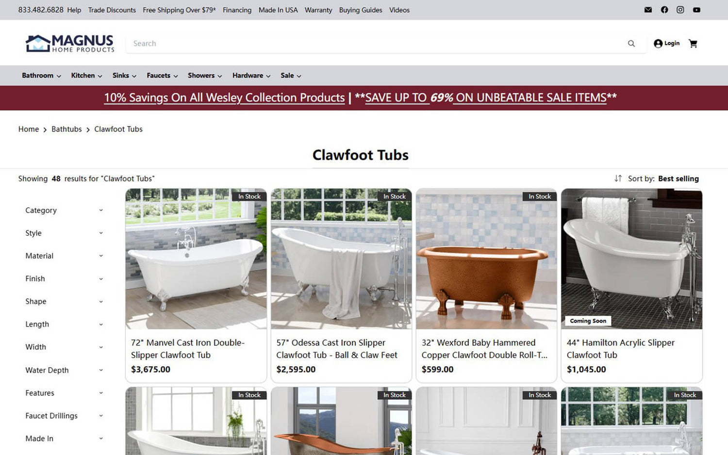 Magnus Home Products Clawfoot Bathtub Series Page