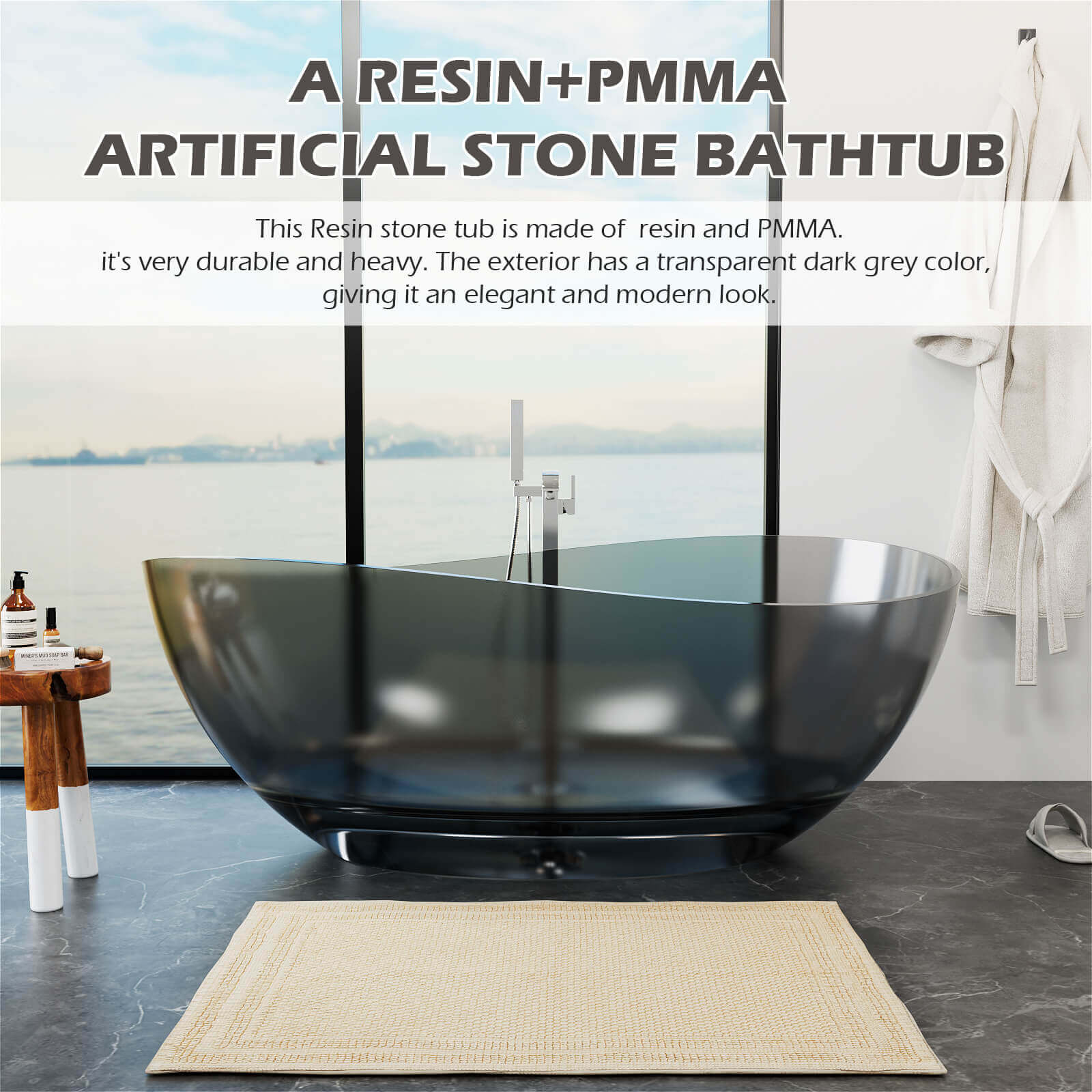 Material Description for 63 inch Translucent Resin Whirlpool Tub