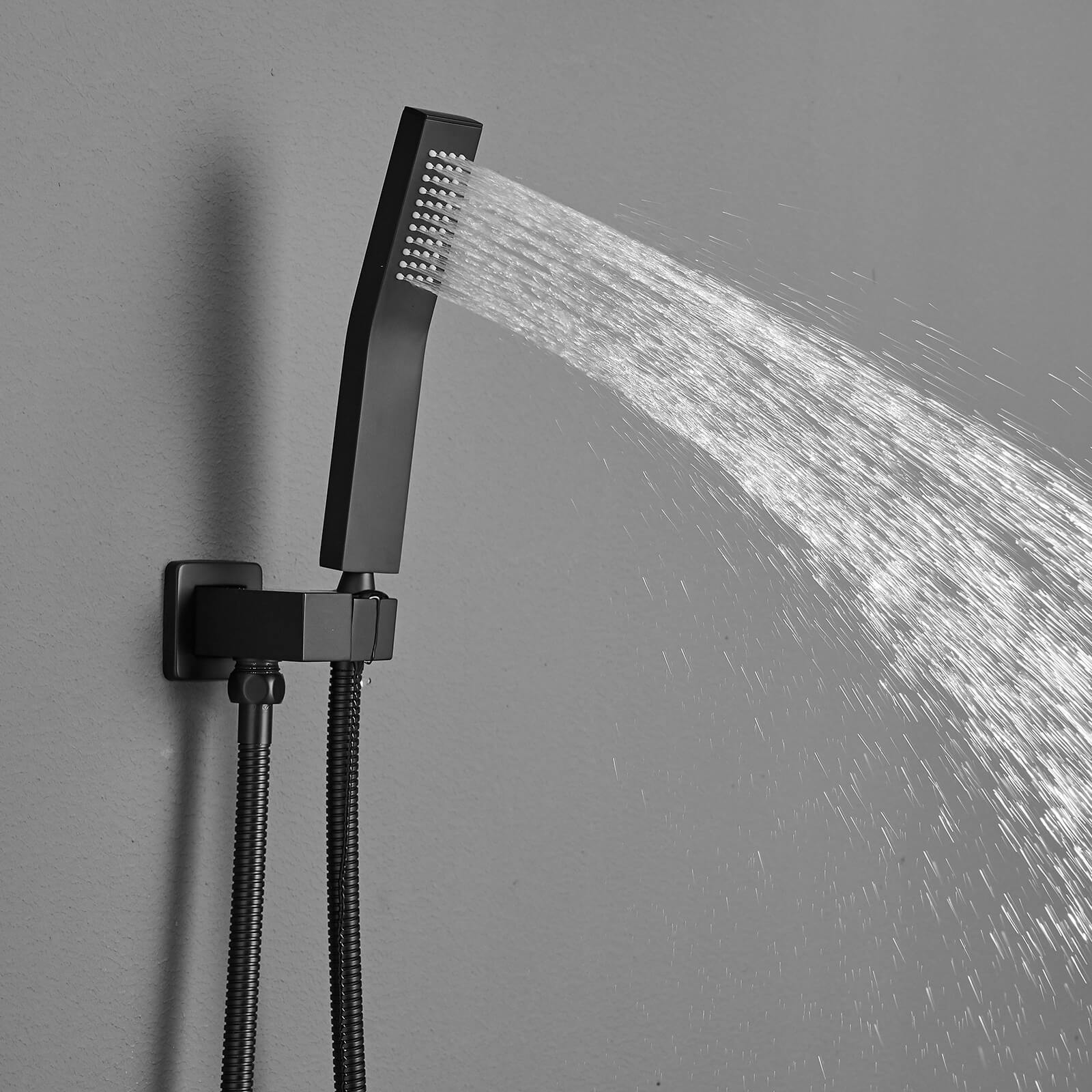 Matte black handheld shower with flexible hose