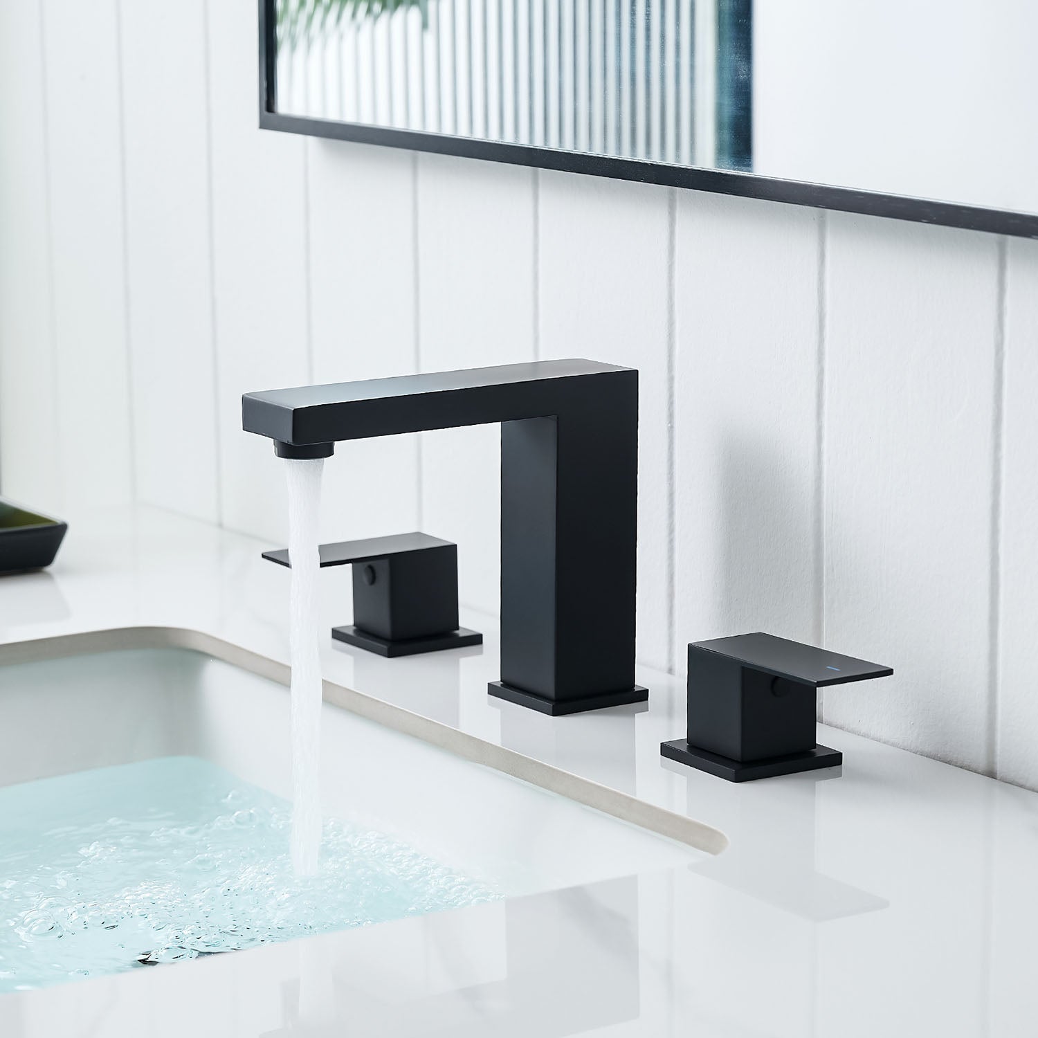 Matte Black Double Handle 3 Hole 8 Inch Widespread Bathroom Faucet