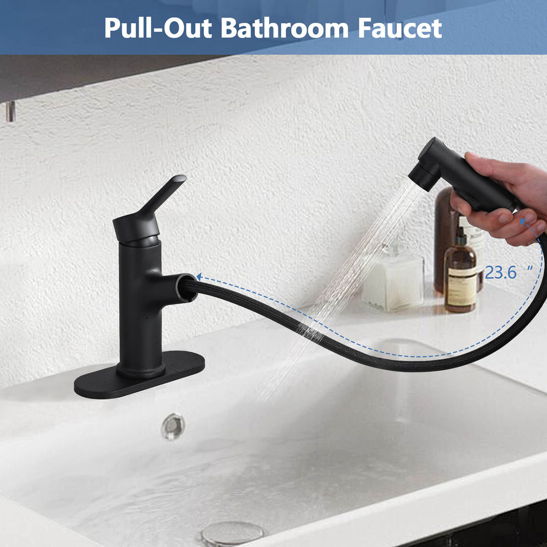 Matte Black Pull-Down Bathroom Faucet with 23.6 inch hose