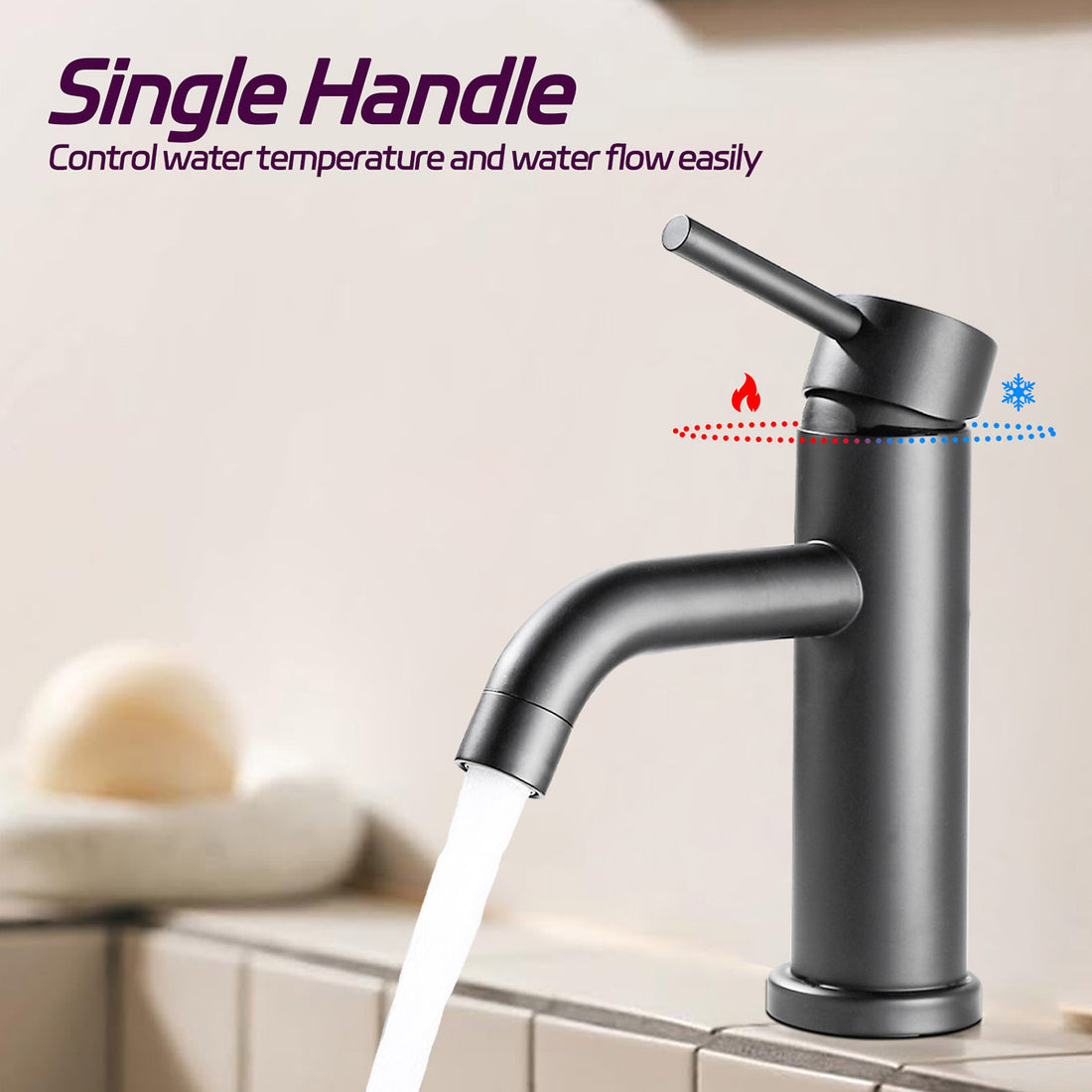 Matte Black Single Handle Single Hole Bathroom Faucet can easily adjust the water flow and temperature