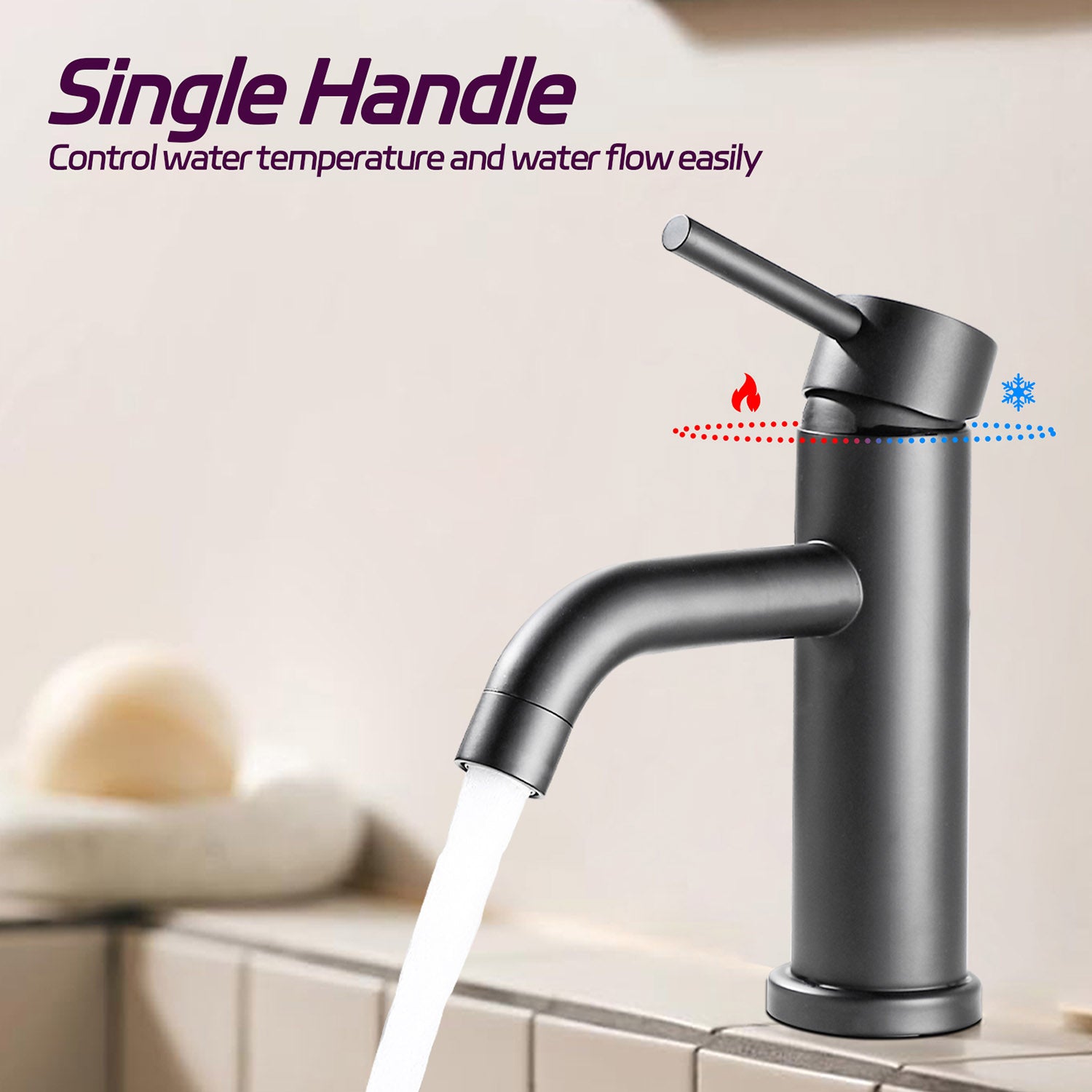 Matte Black Single Handle Single Hole Bathroom Faucet can easily adjust the water flow and temperature