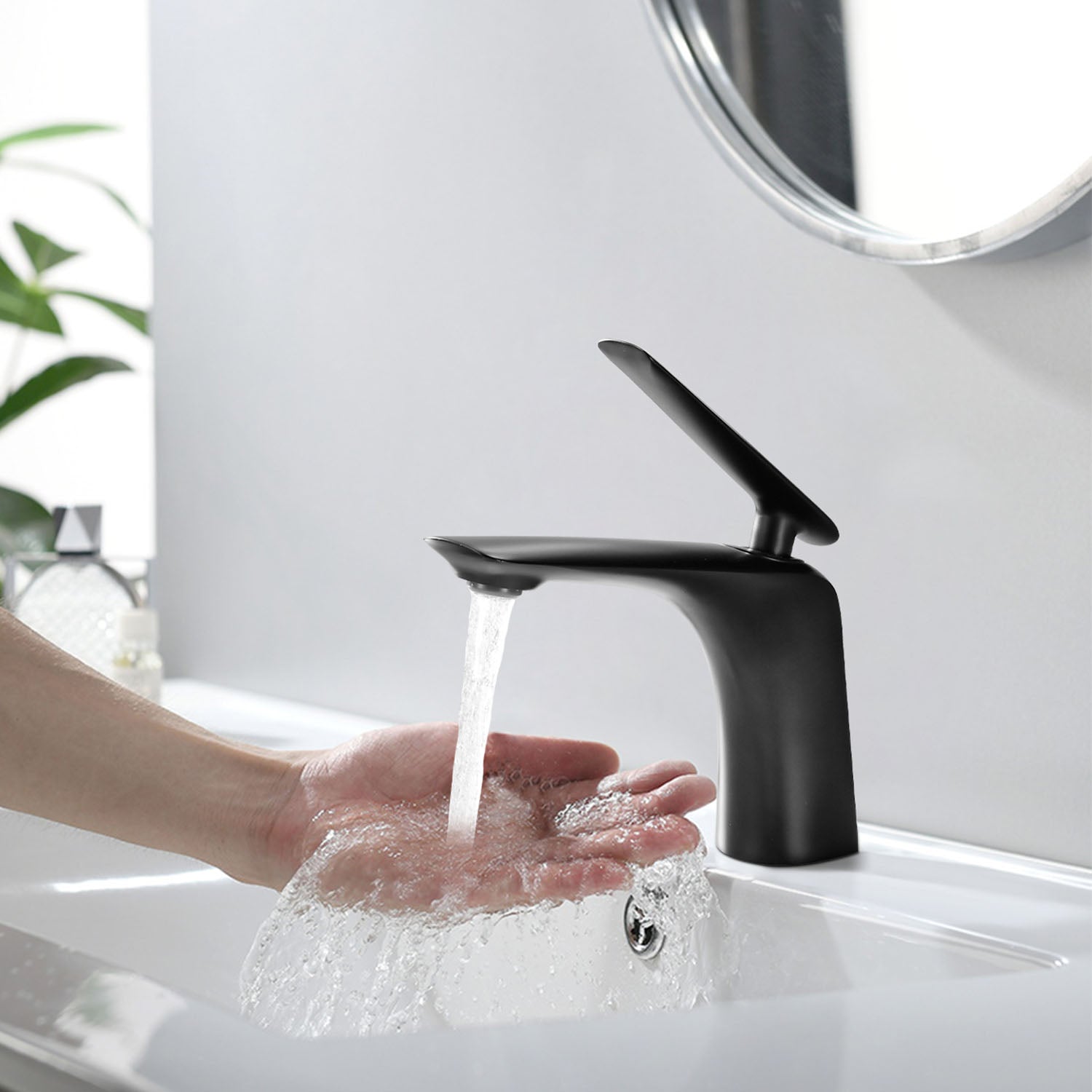 Matte Black Single Handle Single Hole Bathroom Sink Faucet with Pop-Up Drain