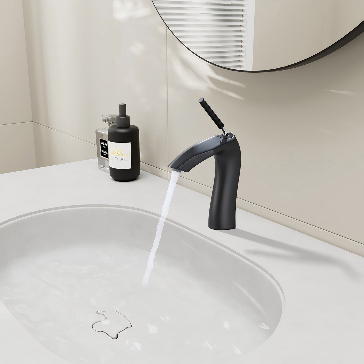 Matte Black Single Hole Bathroom Faucet Brass with Slim Single Handle and Aerator