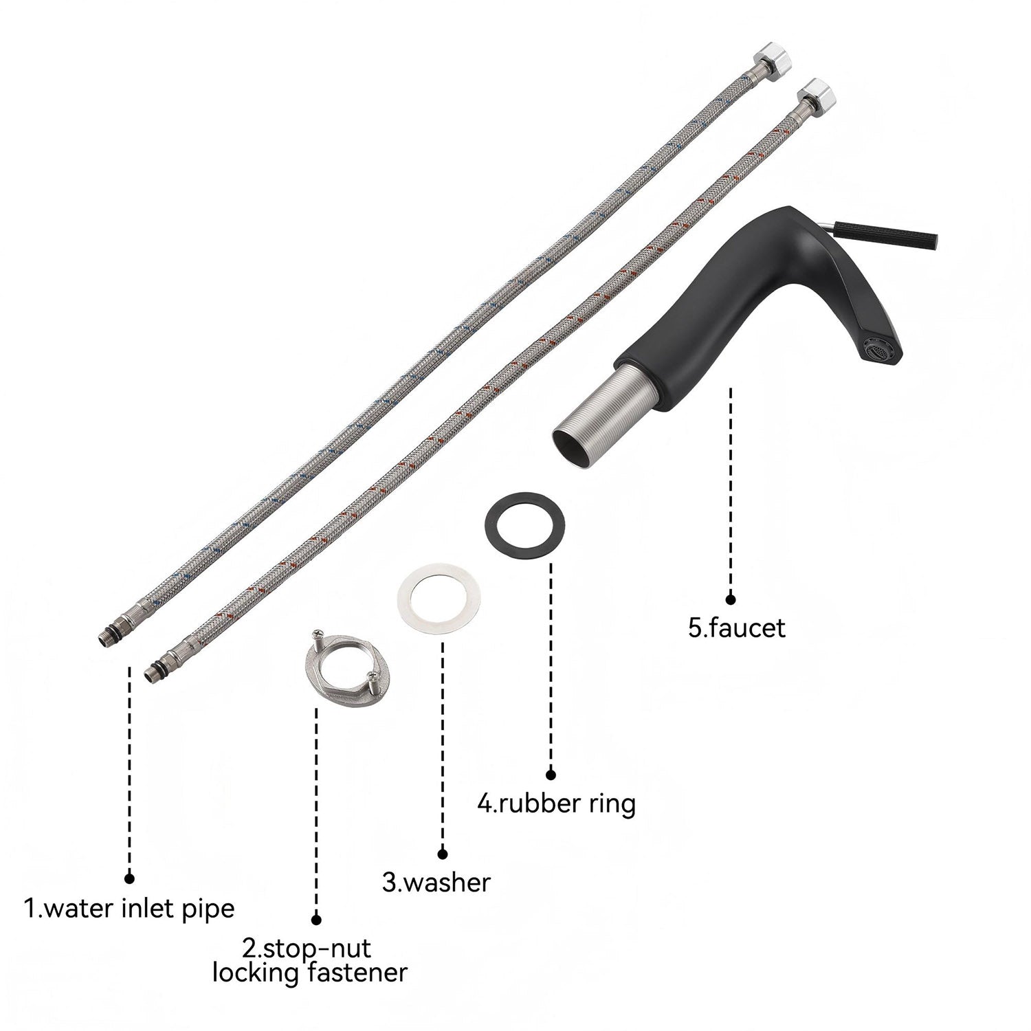 Matte Black Single Hole Bathroom Faucet and accessories