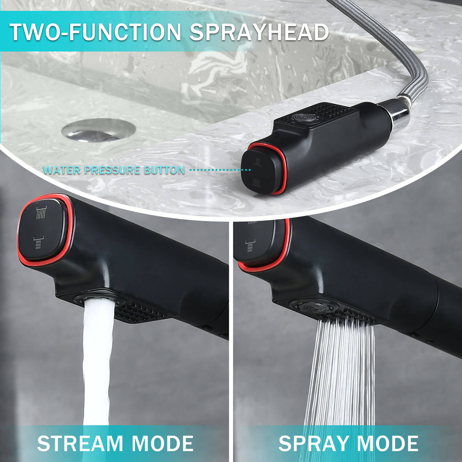 Matte Black Single Hole Bathroom Faucet with Dual Spray Modes
