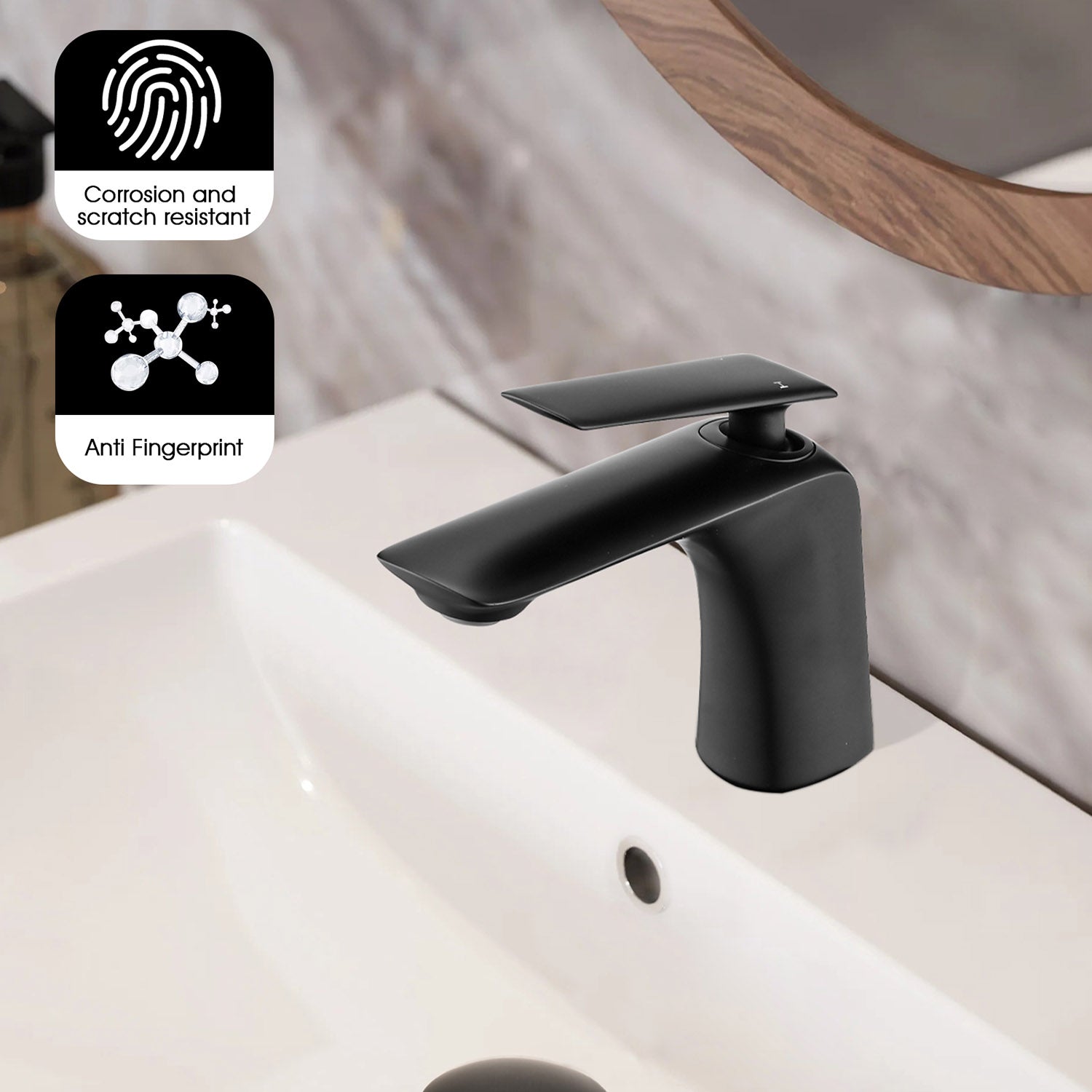 Matte Black Single Hole Bathroom Sink Faucet with Pop-Up Drain-product feature