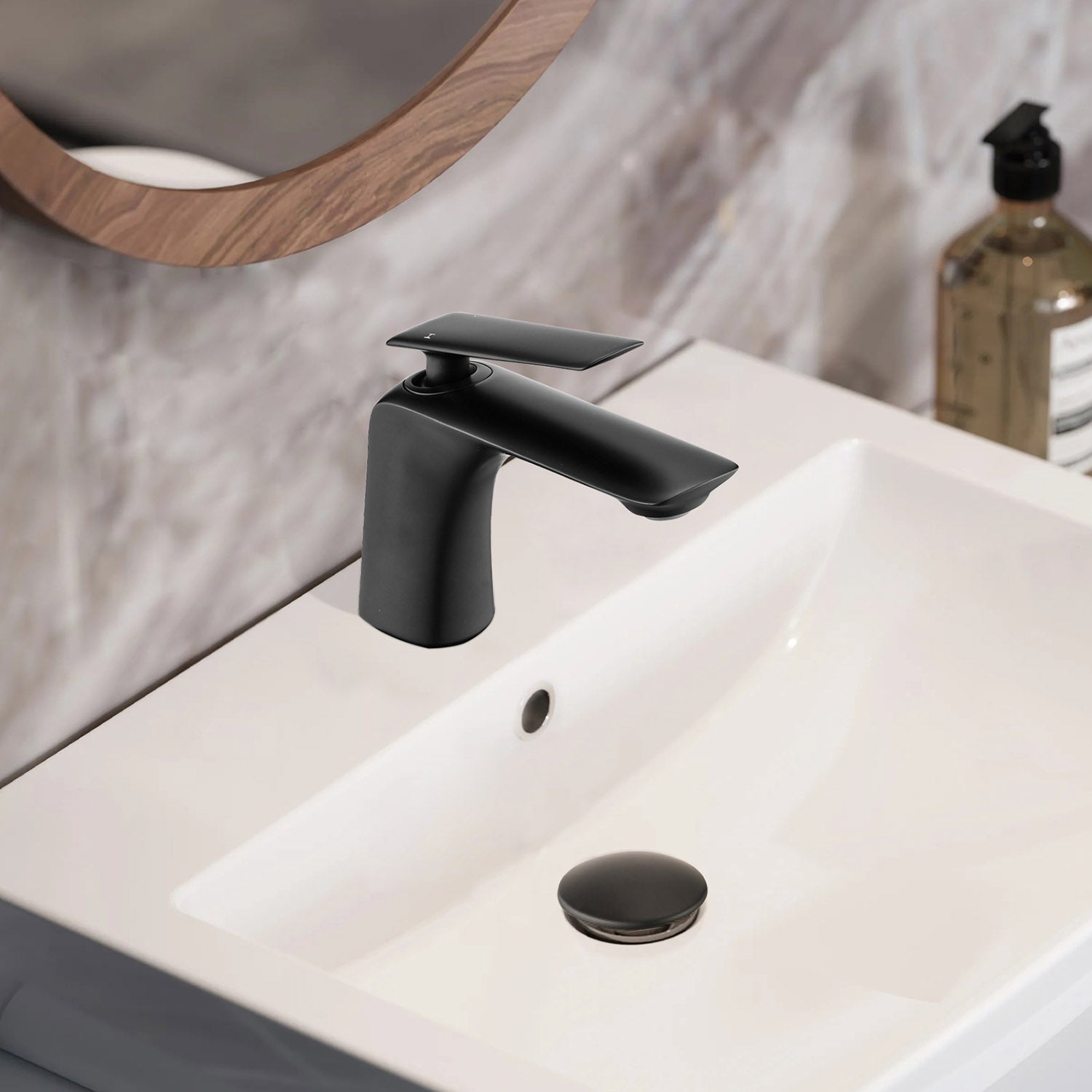 Matte Black Single Hole Bathroom Sink Faucet with Pop-Up Drain