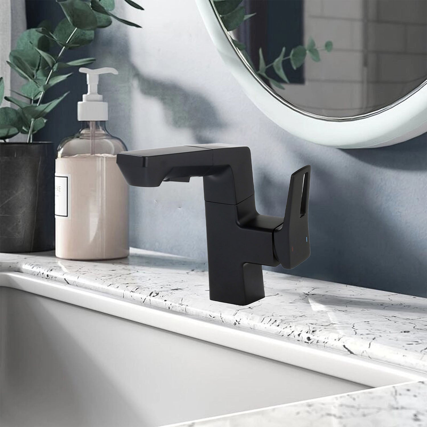 Matte Black Single Hole Pull-Down Bathroom Faucet with LED Temperature Display