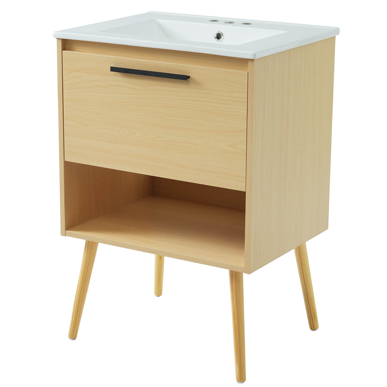 Minimalist Scandinavian Vanity with Solid Wood and MDF Construction