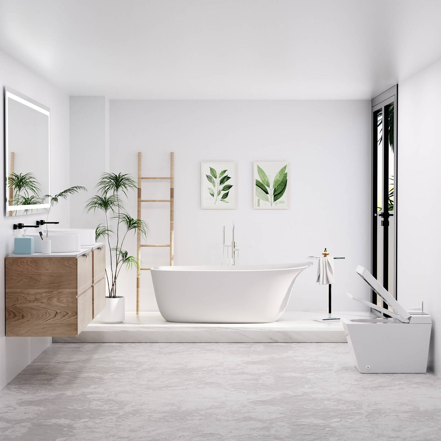 Minimalist bathroom design with slipper freestanding tub