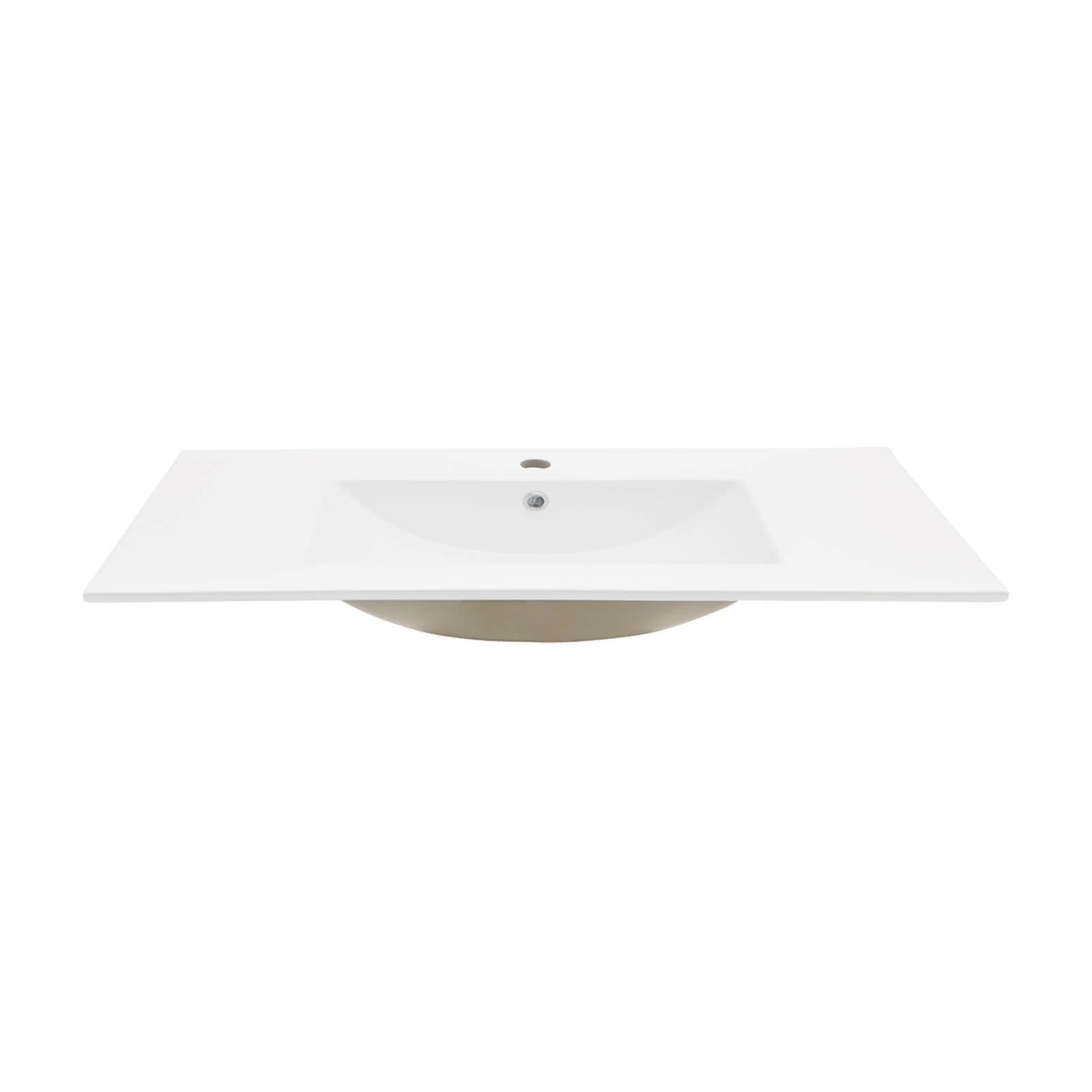 Minimalist white sink with overflow and one faucet hole