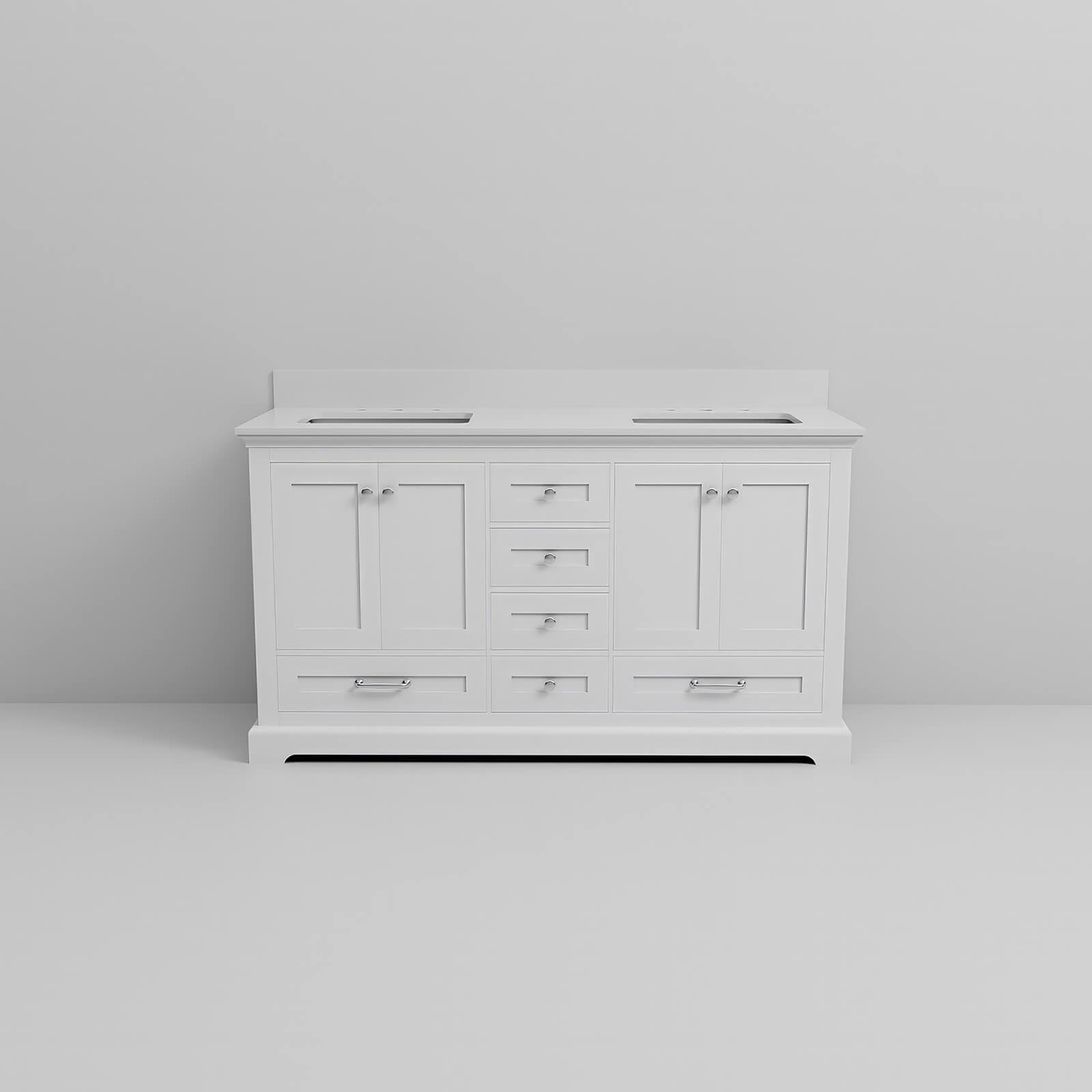 Modern 60 white bathroom vanity with sleek quartz countertop and undermount sink in