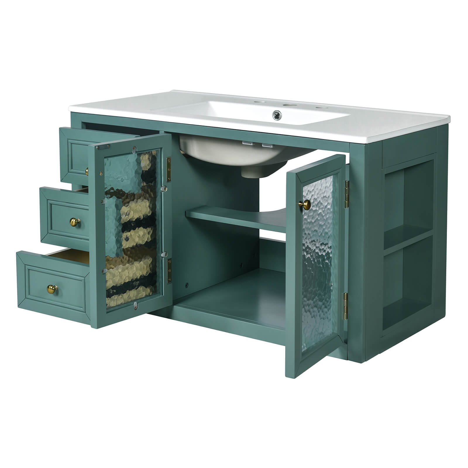 Modern Lake Green 36 Inch Wall Mounted Vanity with Gold Handles