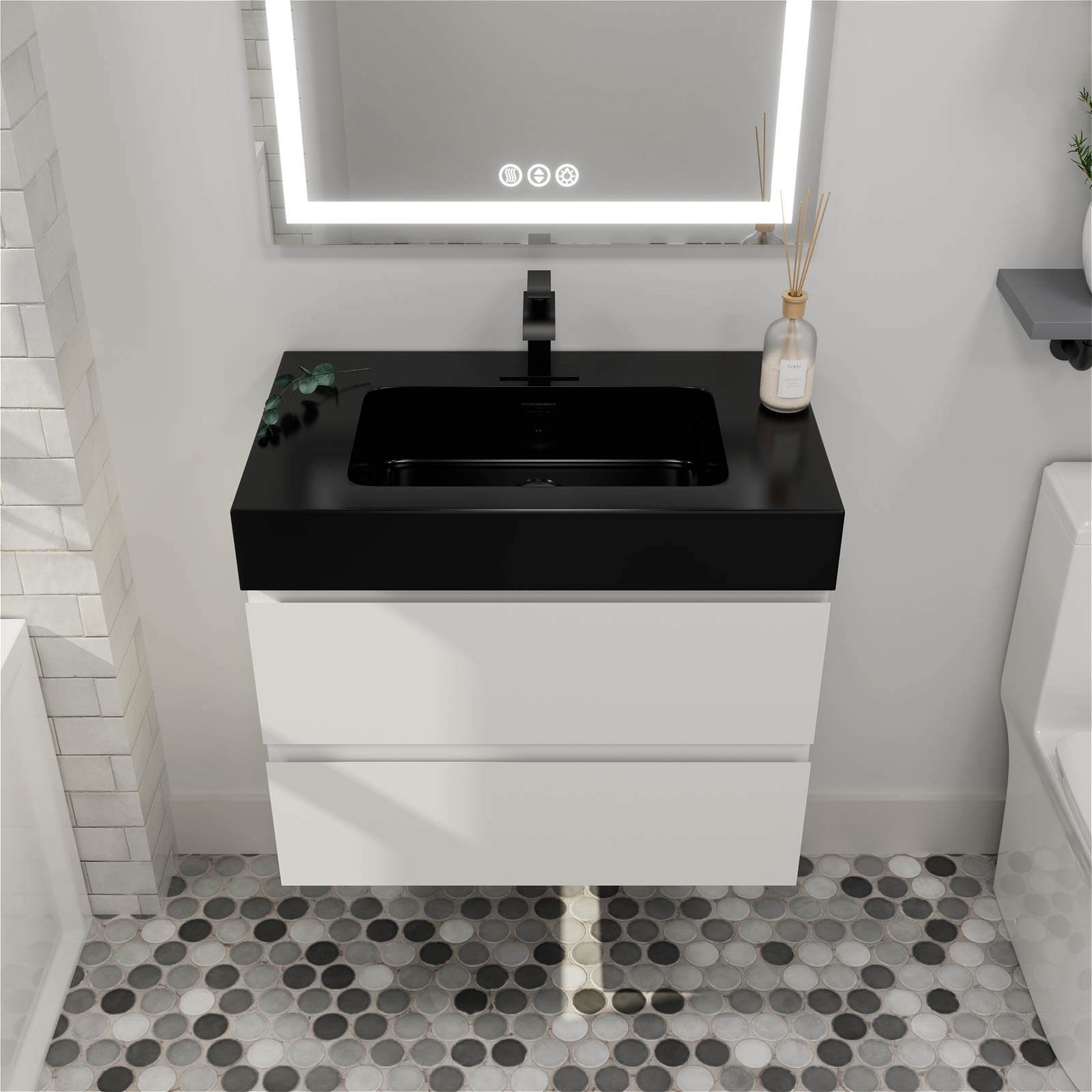 Modern White Wall Mounted Bathroom Vanity with Dual Drawers