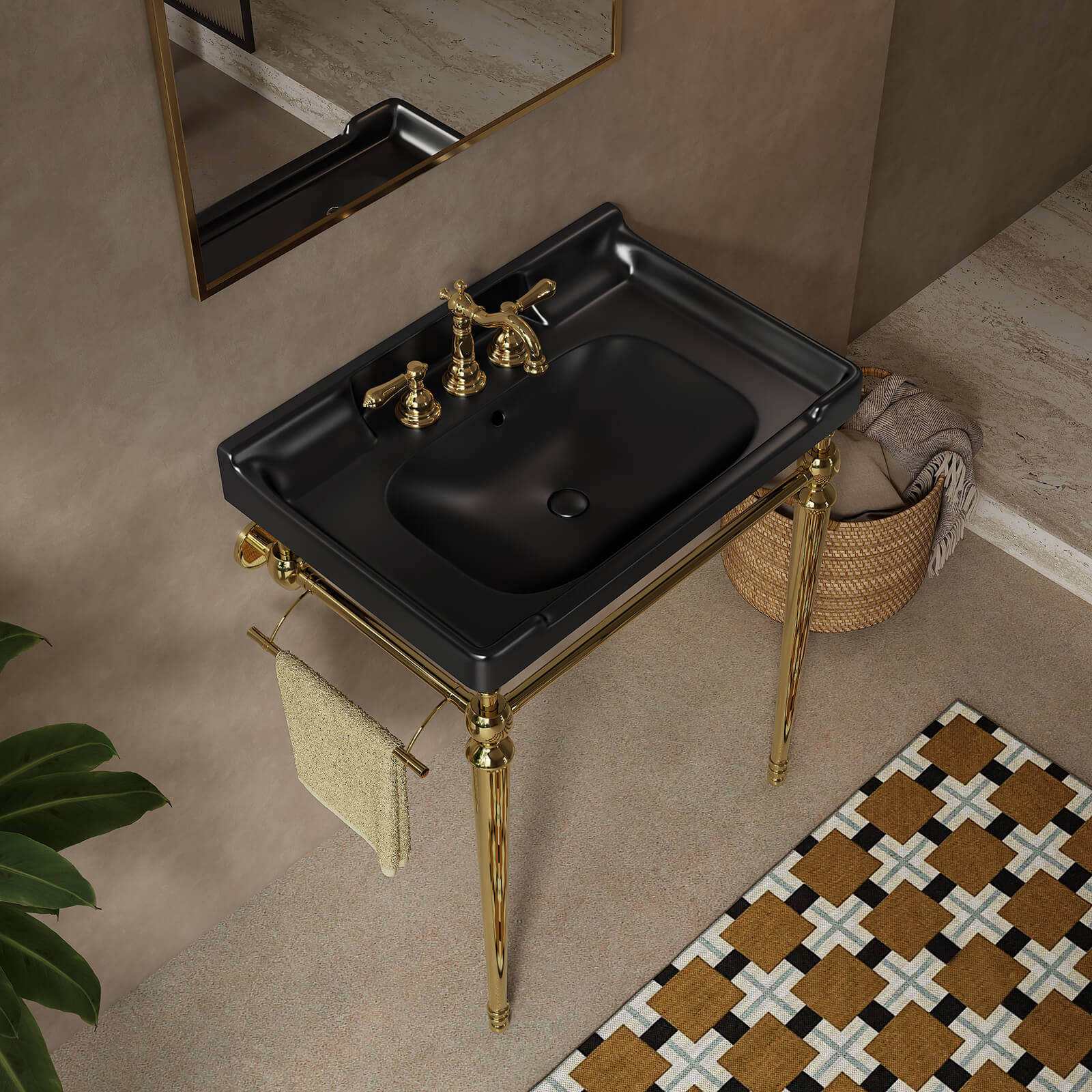 Modern bathroom console sink in sleek black ceramic