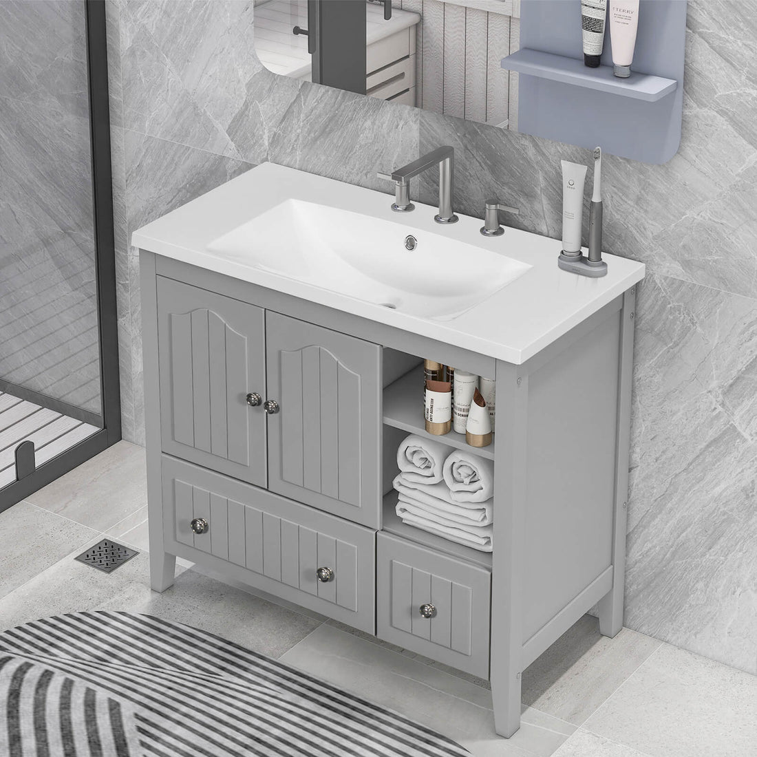 36" Gray Bathroom Vanity with Ceramic Sink