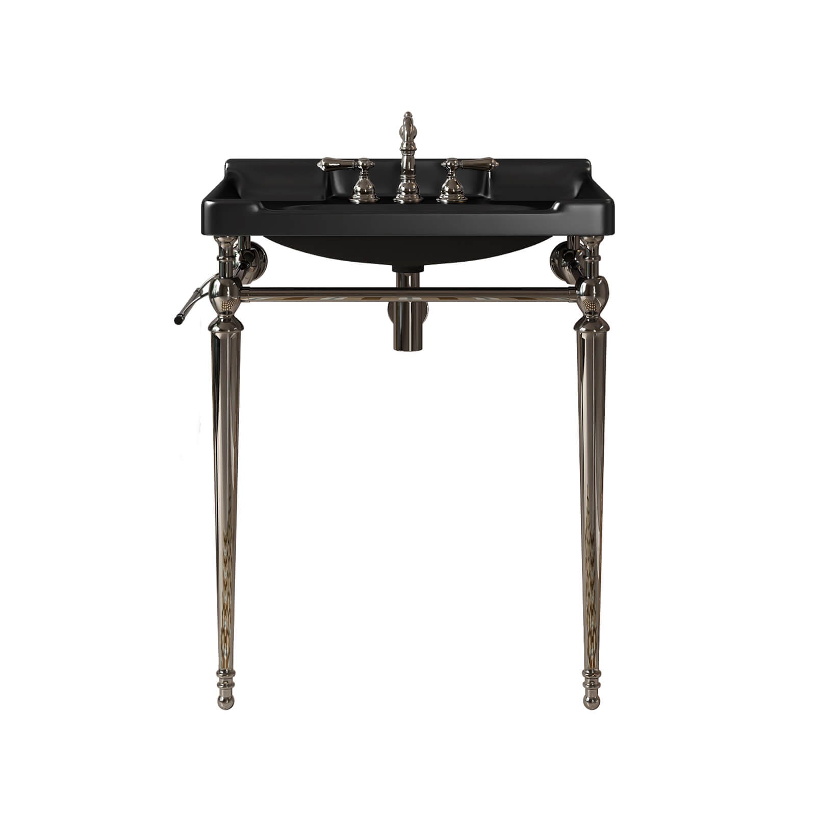 Modern black vanity sink with reflective chrome structure