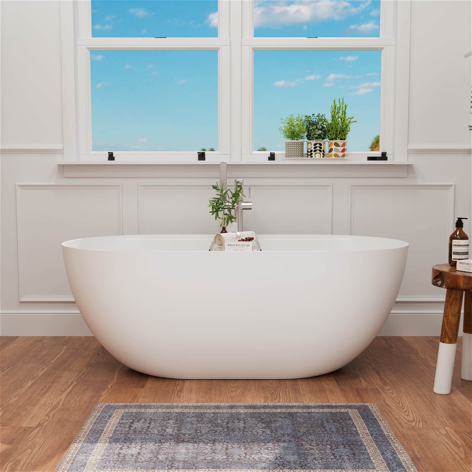 Modern freestanding oval bathtub in matte white finish