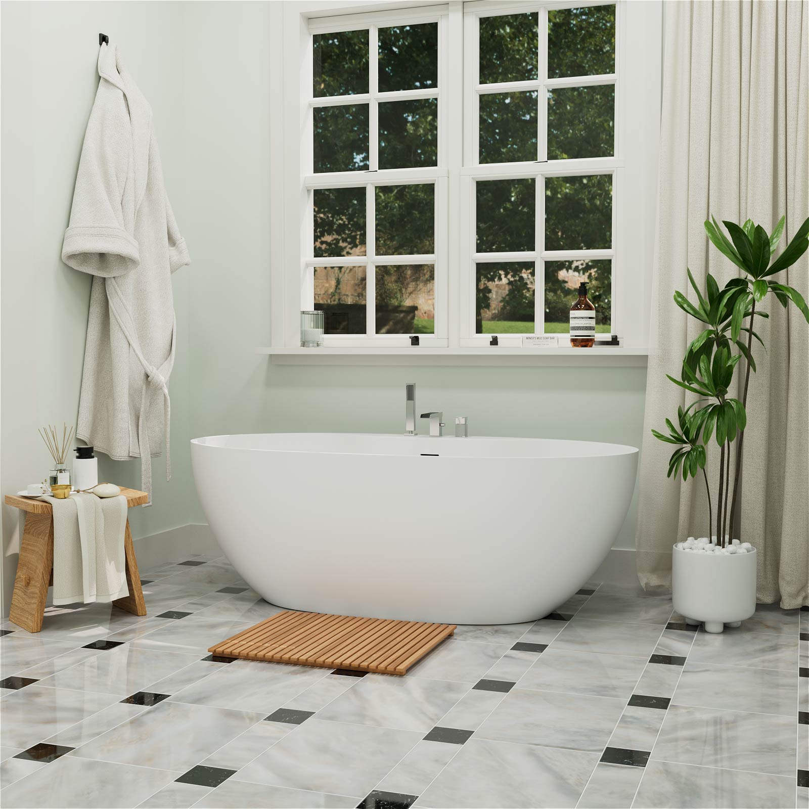 Modern freestanding tub with deck mounted faucet