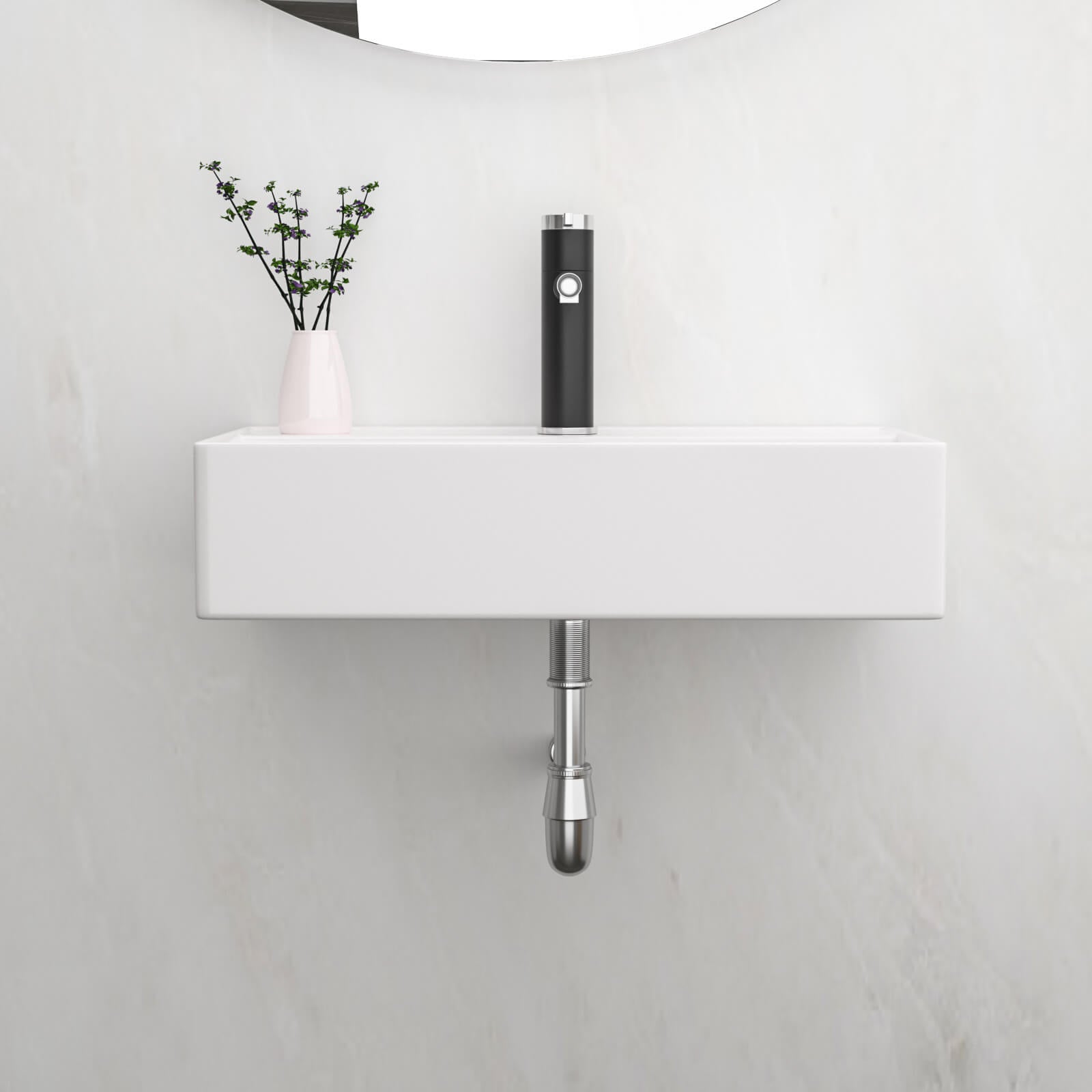 Modern rectangular ceramic bathroom sink with wall mount design