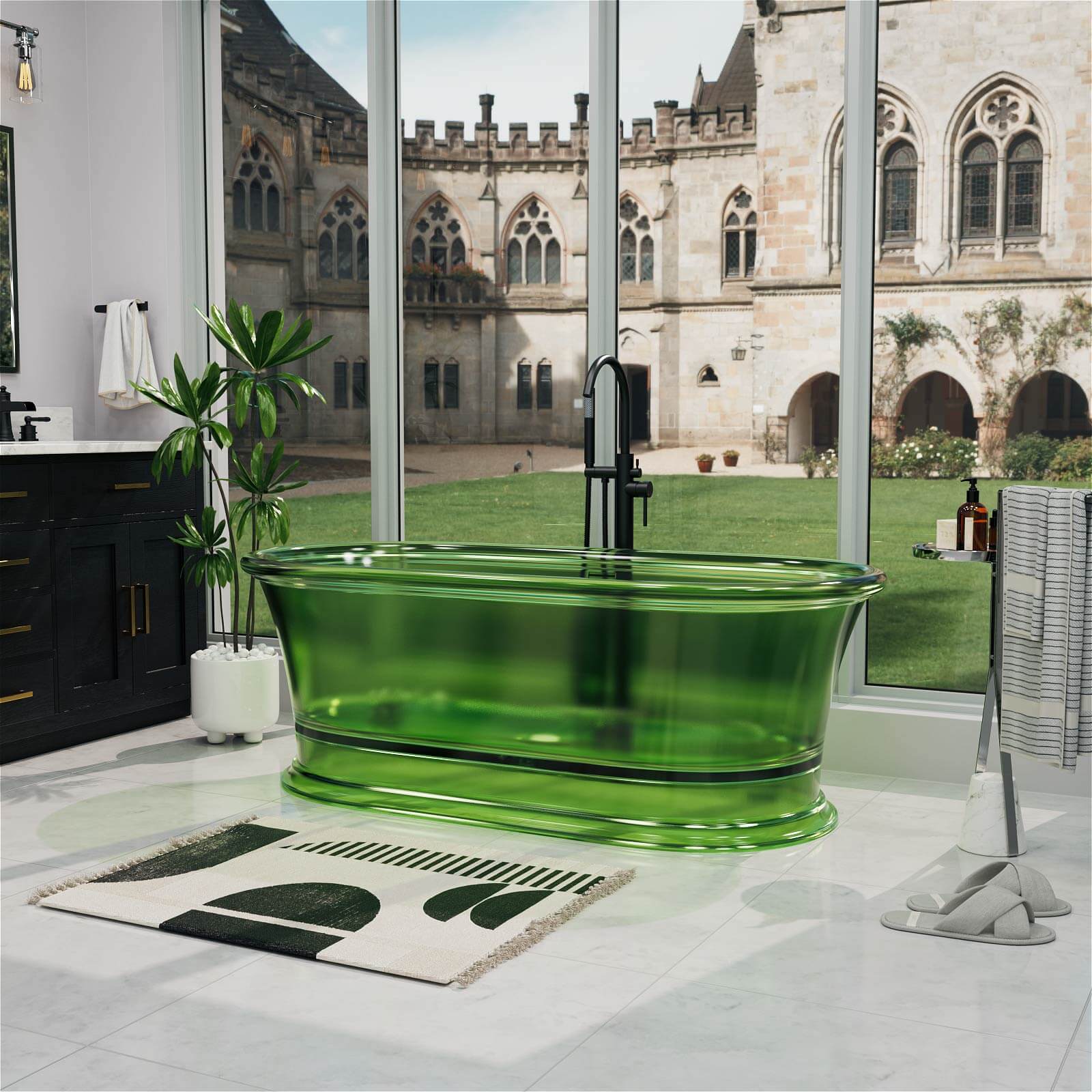 61" Transparent Resin Deep Soaking Bathtub - Customizable Colors