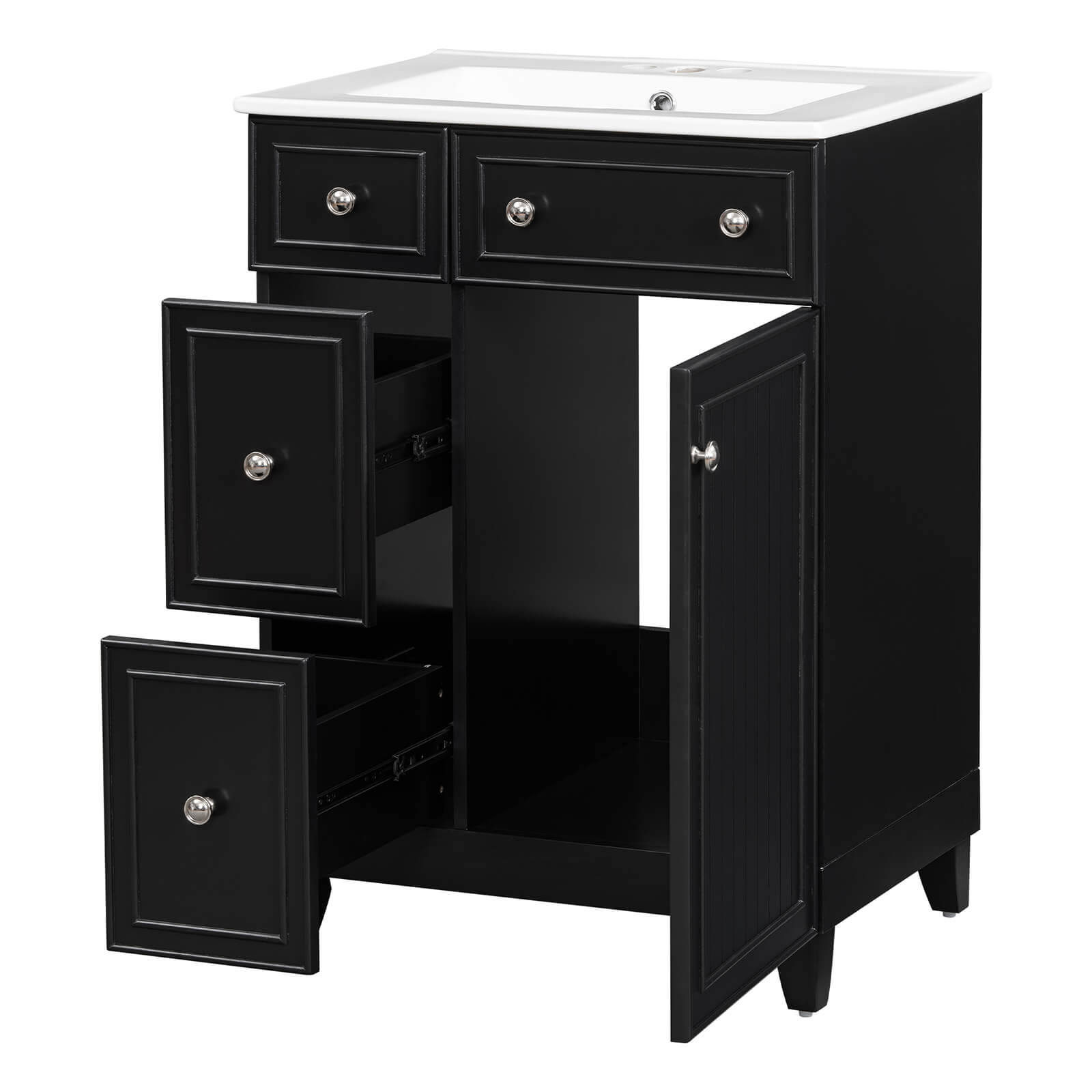 Modern 24-inch black bathroom vanity with two sliding drawers