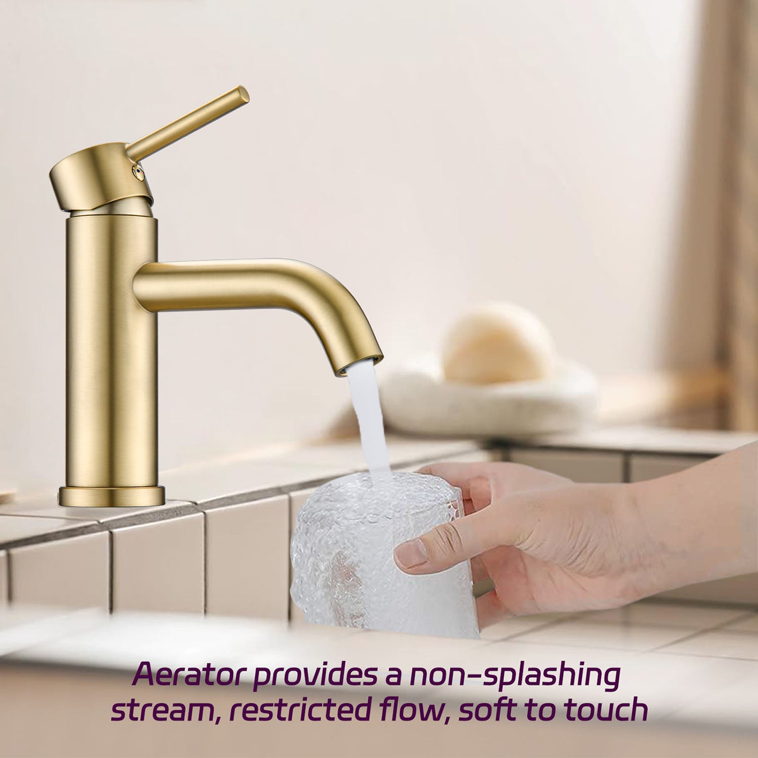 Modern Brushed Gold Single Handle Single Hole Bathroom Faucet with Aerator