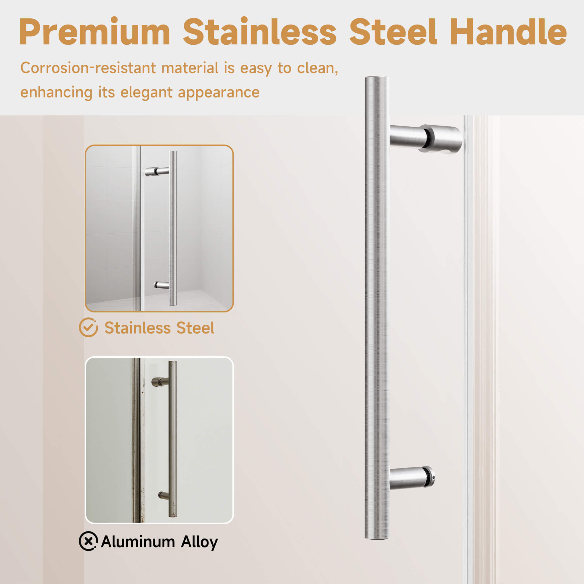 Modern Brushed Nickel Handle on Frameless Single Sliding Glass Shower Door