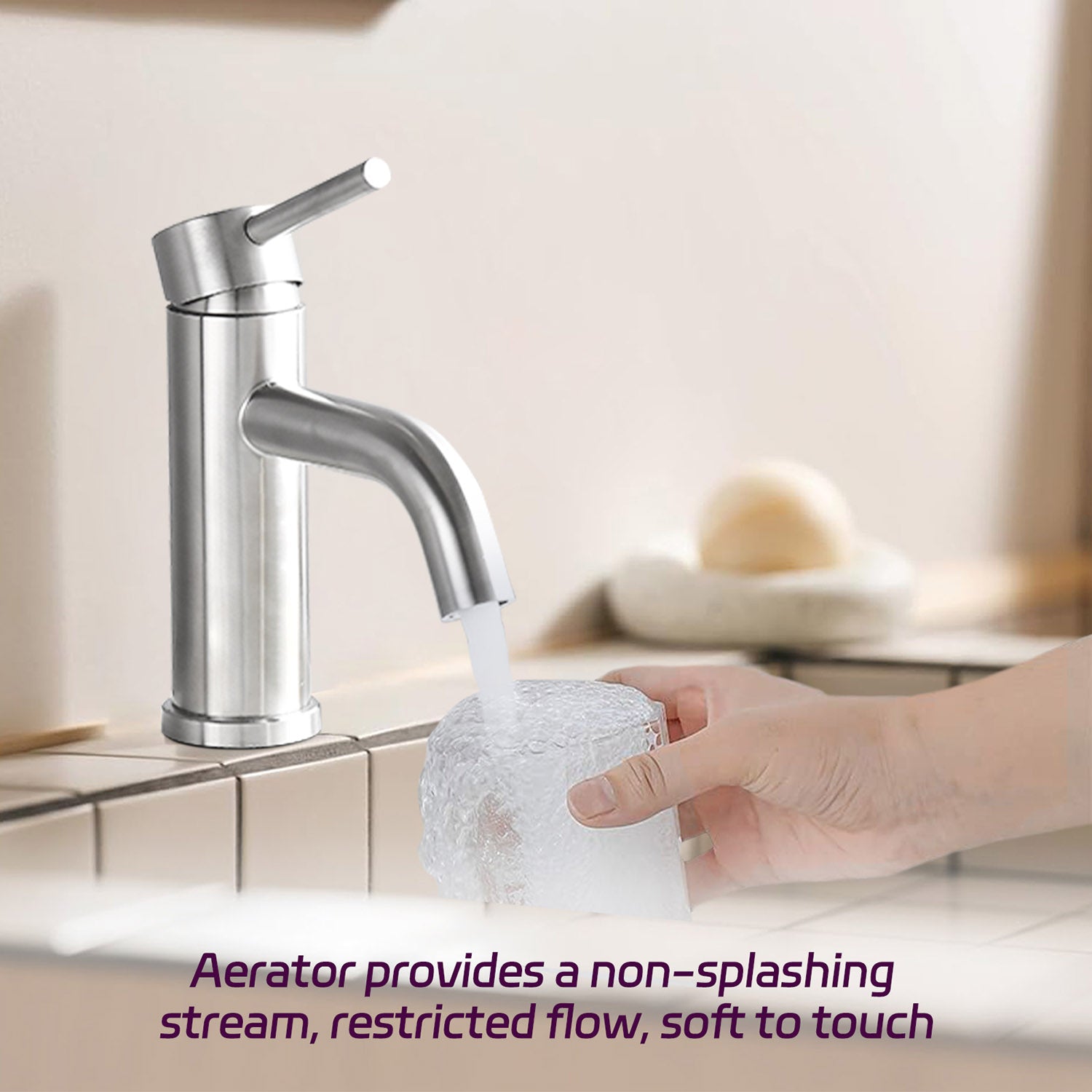 Modern Brushed Nickel Single Handle Single Hole Bathroom Faucet with Aerator